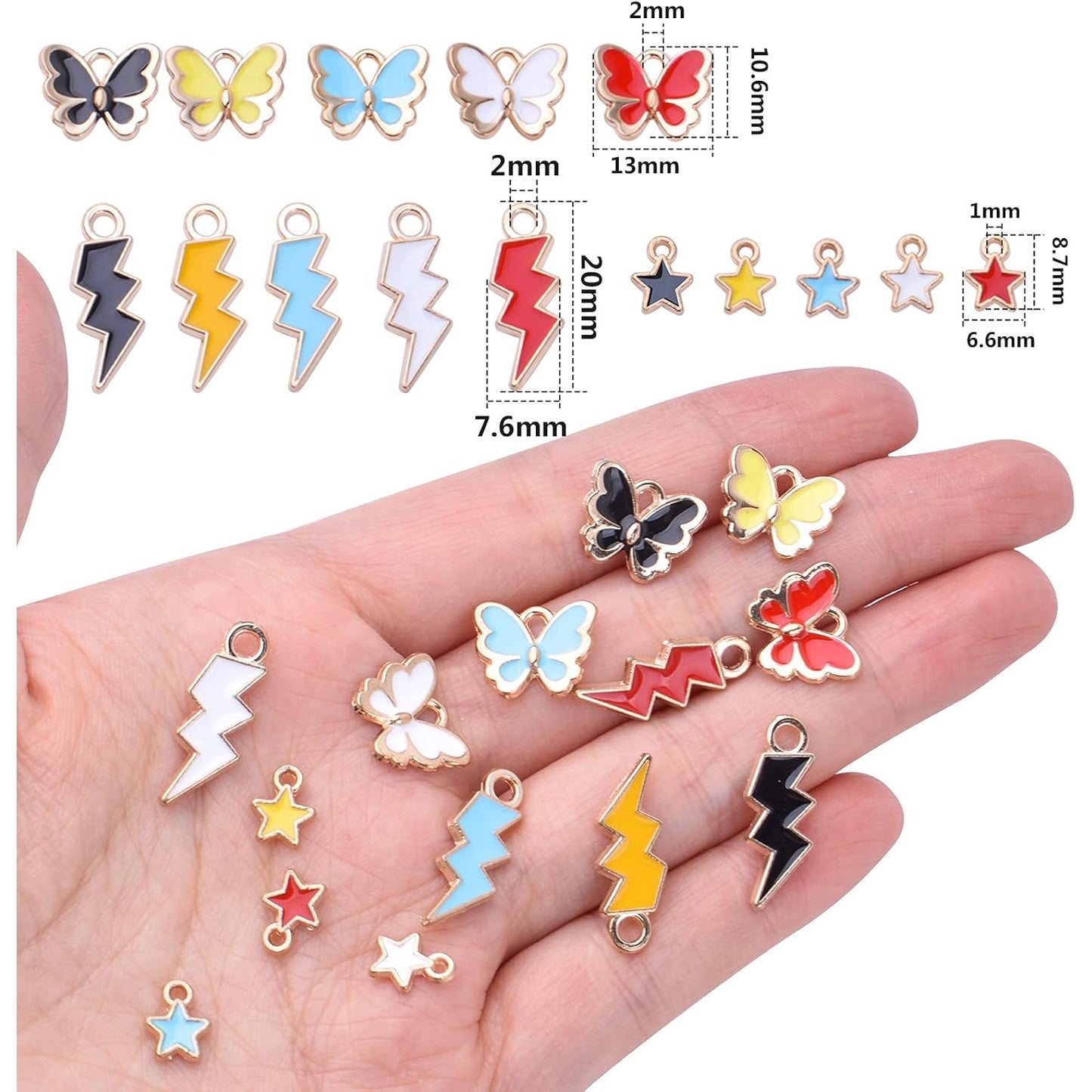 60pcs 5 Colors Enamel Alloy Pendants Charms Butterfly Flash Star Shape Pendant Charms Jewelry Enamel Charms for DIY Earrings Necklace Bracelet Crafts Making