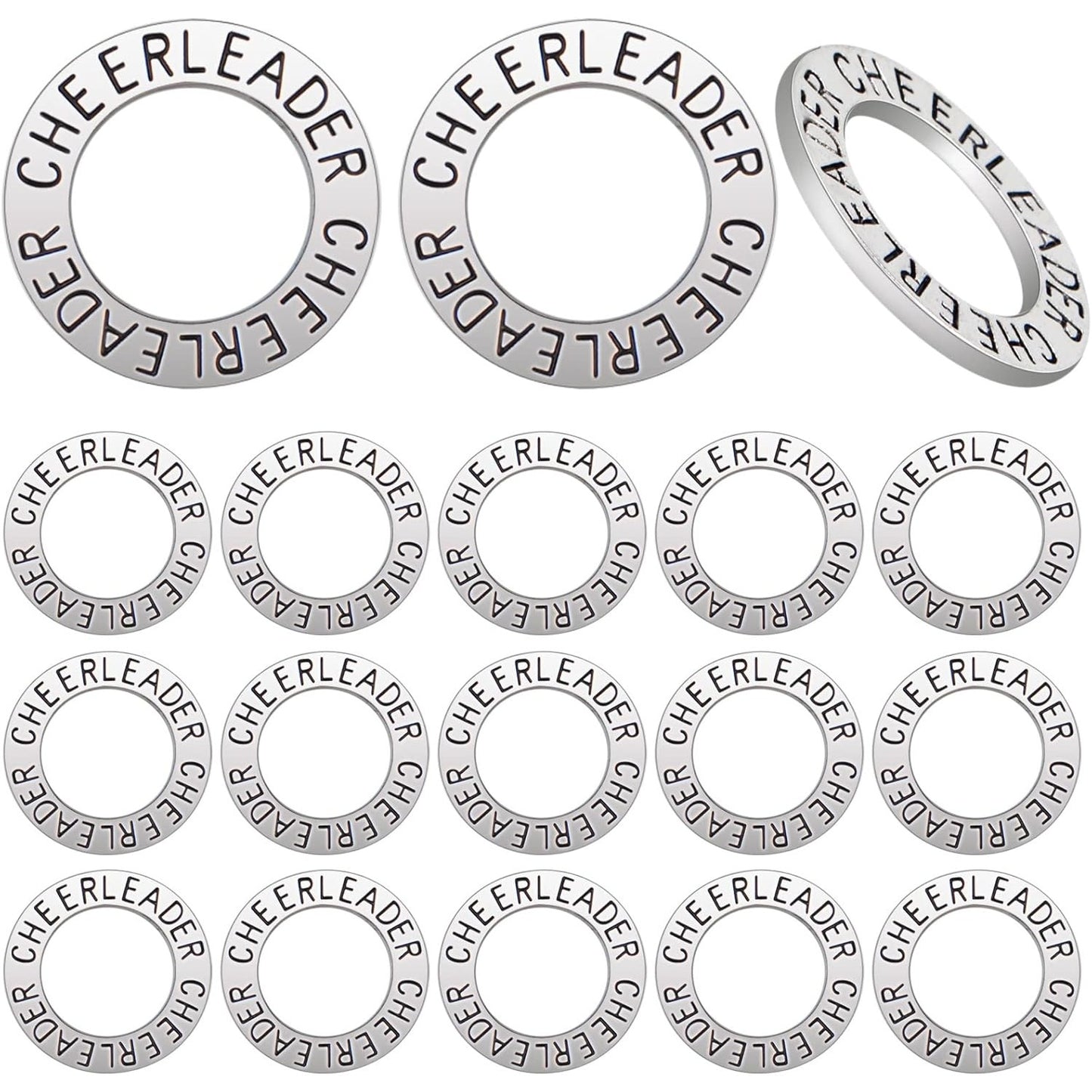 20pcs Antique Silver Cheerleader Charms Round Circle Cheer Charm Cheerleading Message Pendant Charms Jewelry Making Accessories for DIY Crafts Bracelet Birthday Gifts