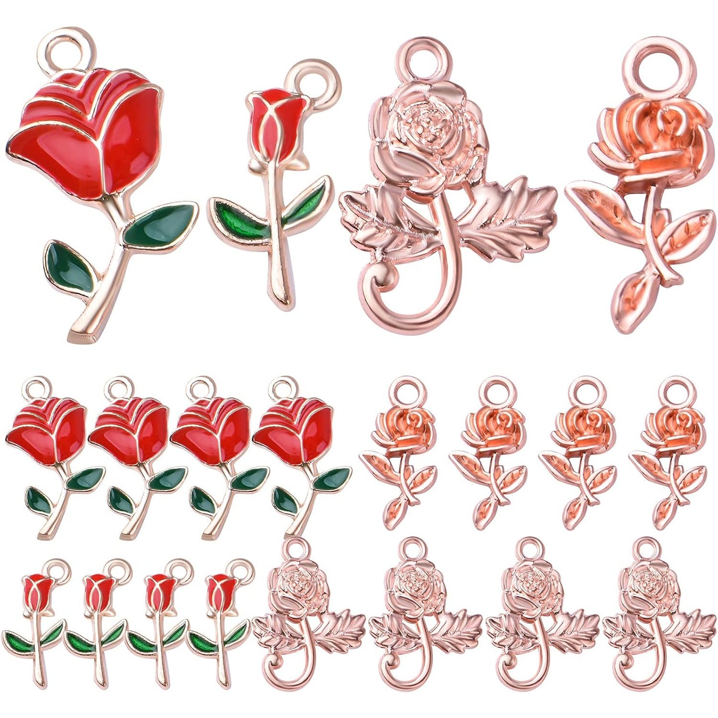 30pcs Enamel Rose Flower Charm Pendants Lovely Dangle Charms for Valentine's Day DIY Bracelet Necklace Earrings Jewelry Making, Red