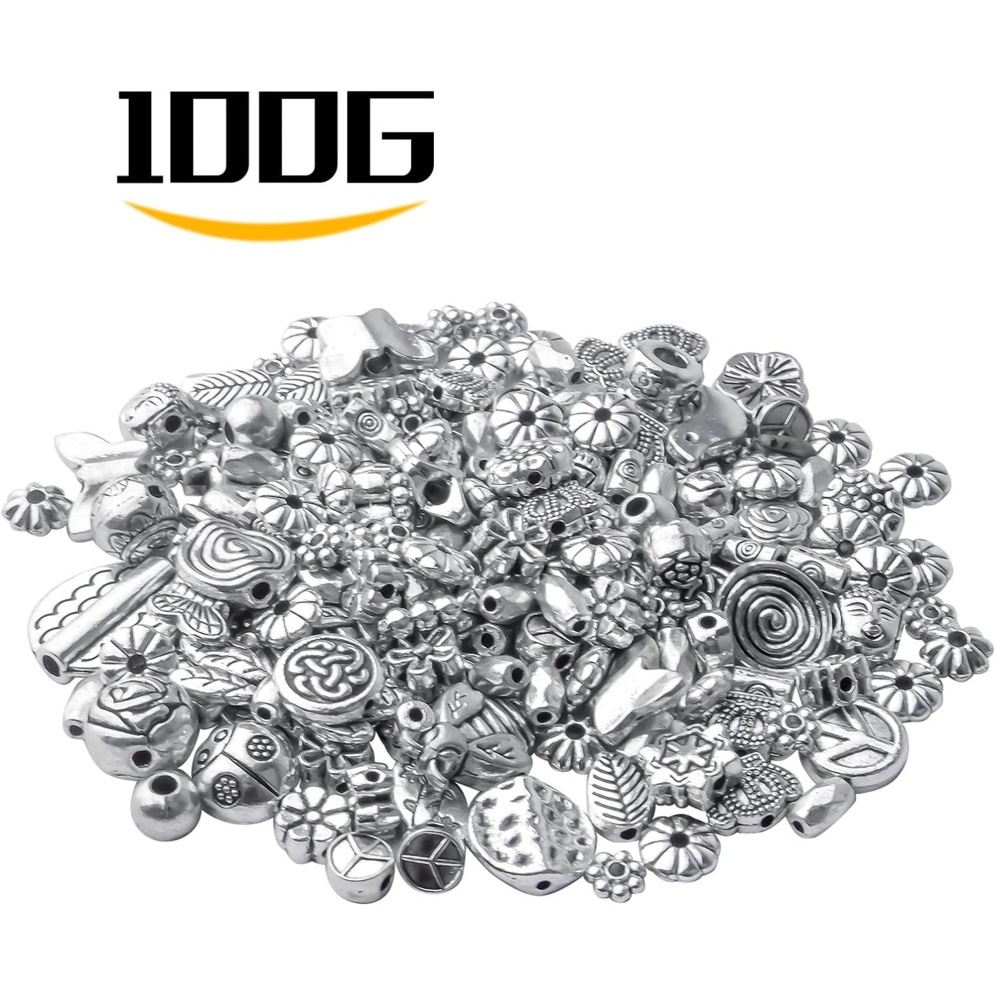 100g Antique Silver Spacer Beads Tibetan Alloy Ball Leaf Butterfly Flower Animal Spacers Loose Beads Spacer Charm Beads Craft Supplies for DIY European Bracelet Necklace Jewelry Making