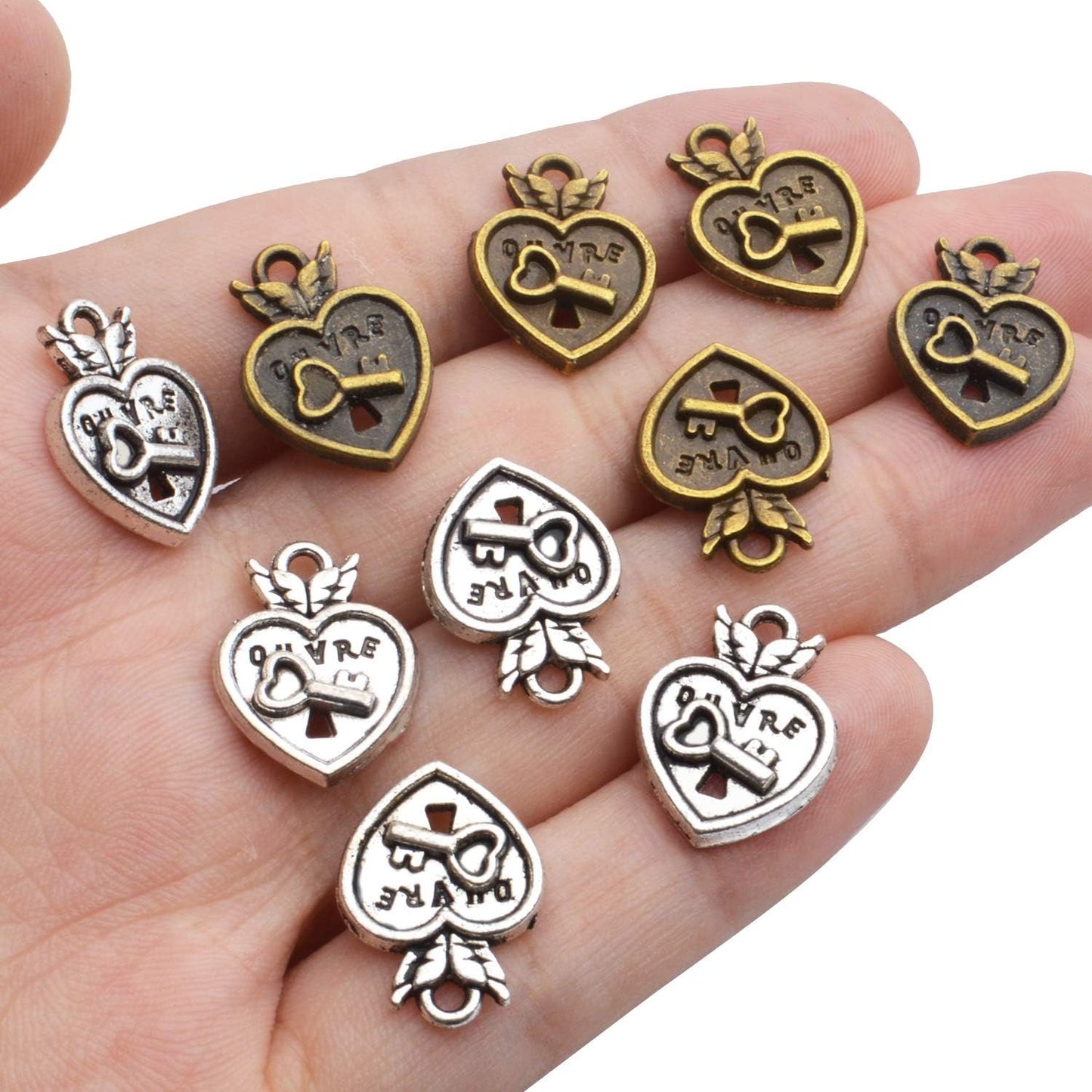 Lock Charms Pendant, 50pcs Tibetan Style Heart Lock Charms Antique Alloy Lock Pendant Craft Supplies for Bracelets Necklace Jewelry Findings, Antique Silver and Antique Bronze, 17x13x2.5mm