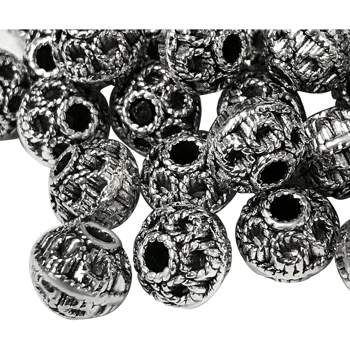 50pcs Antique Silver Spacers Beads Alloy Round Ball Spacer Beads Rondelle Beads Loose Bead Charm Beads for Jewelry DIY Bracelet Crafts Making Finding