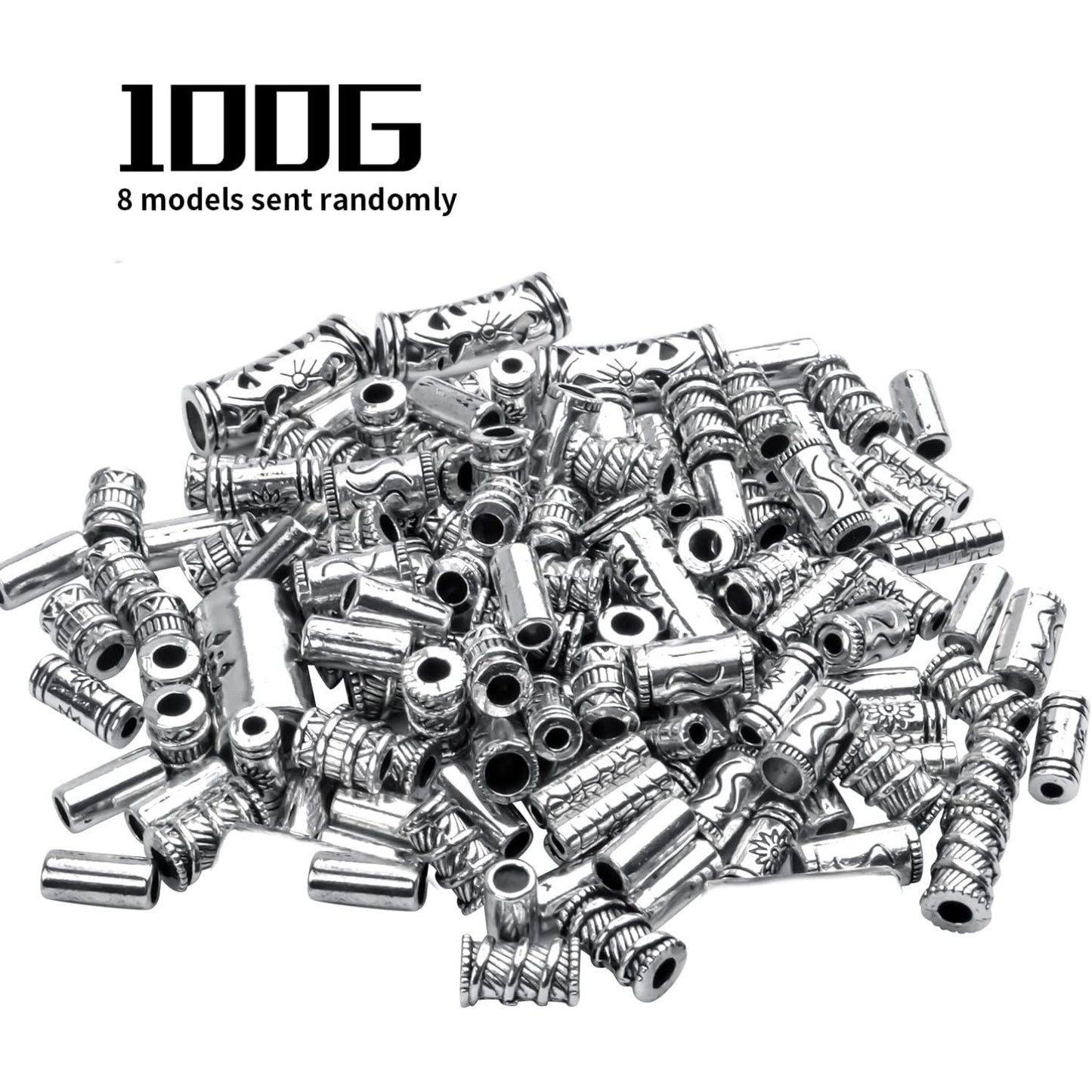100g (About 80-150pcs) Assorted Column Spacer Beads Tibetan Silver Tube Beads for Bracelet Necklace Jewelry Making Crafts DIY,7 Styles,4-16mm