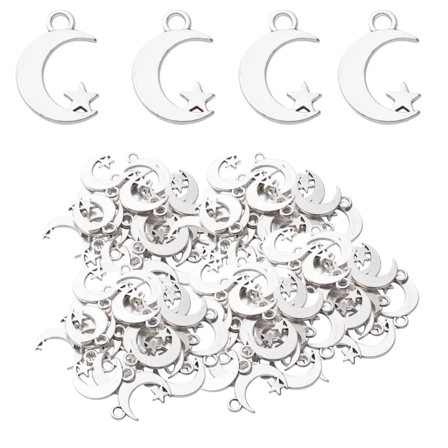 100pcs Alloy Moon Star Charm Pendants Celestial Beads Charms for DIY Earrings Necklace Bracelet Jewelry Crafts Making,4 Colors