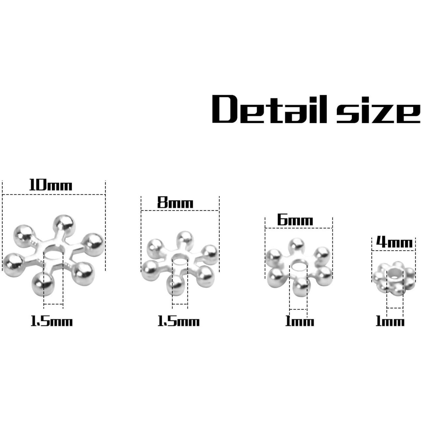 400pcs Snowflake Spacer Beads Daisy Jewelry Bead Charm Spacers Flat Metal Spacers for Bracelet Necklace Jewelry Making,4mm/6mm/8mm/10mm