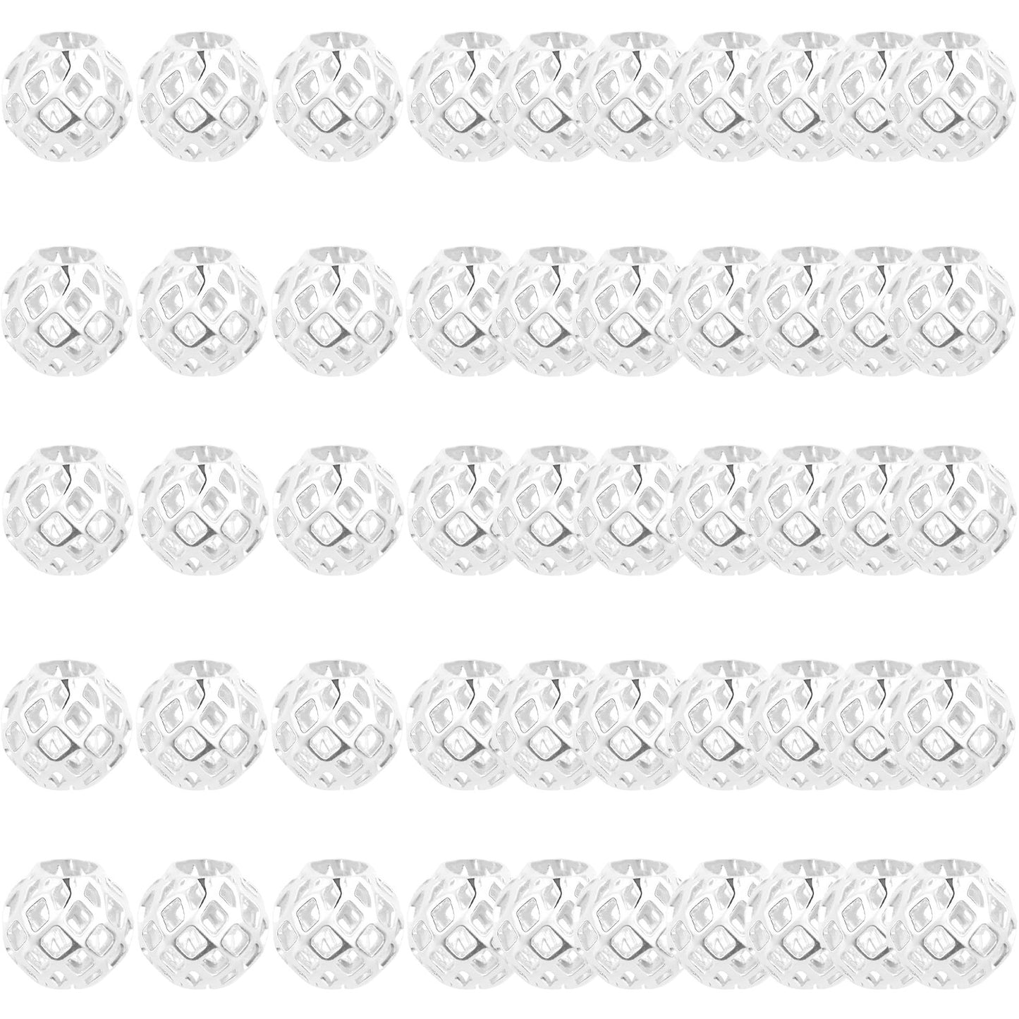 50pcs 8 mm Round Hollow Spacer Beads Brass Filigree Hollow Out Large Hole Loose Ball Beads with a Box for DIY Bracelet Necklace Earrings Jewelry Making, 5 Colors, Hole: 4 mm