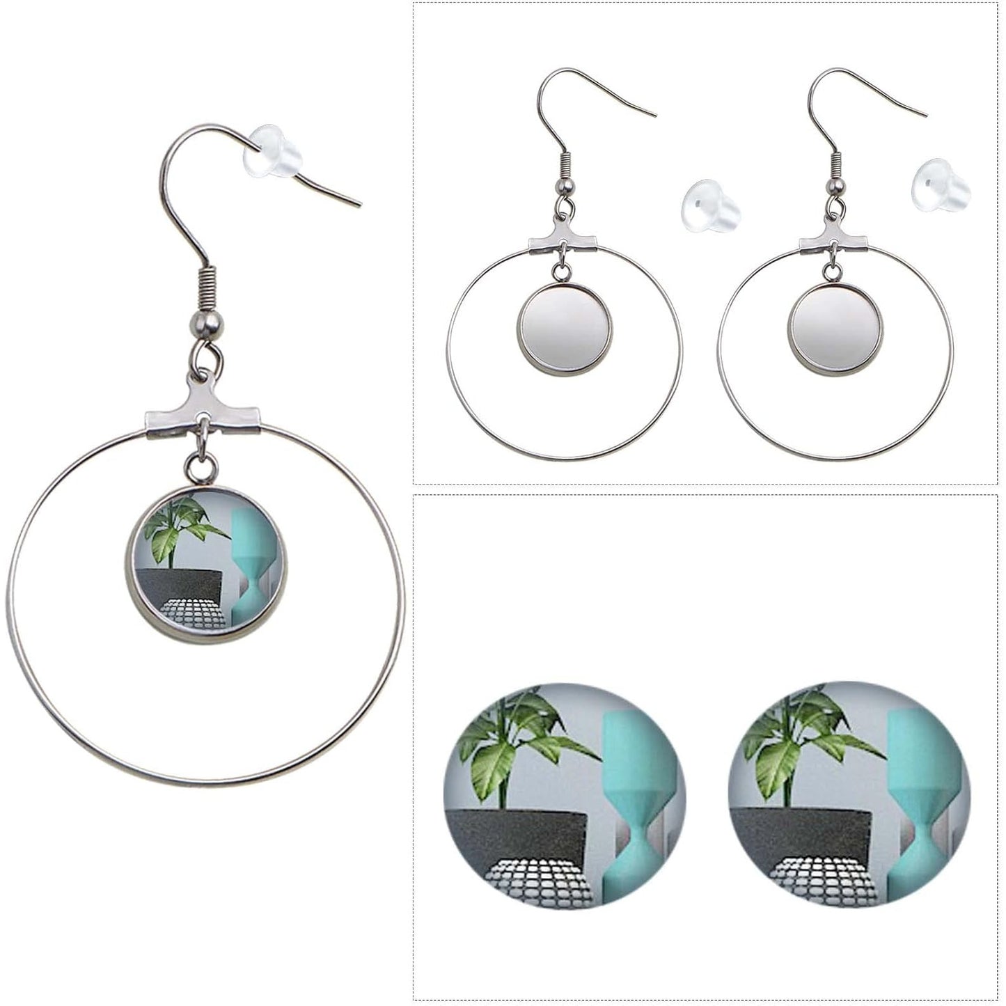 20pcs 12mm Stainless Steel Earring Bezel Trays Hypoallergenic French Ear Wire Hooks Earring Blank Bezels with 20pcs Clear Earring Safety Backs for DIY Dangle Jewelry Making Supplies