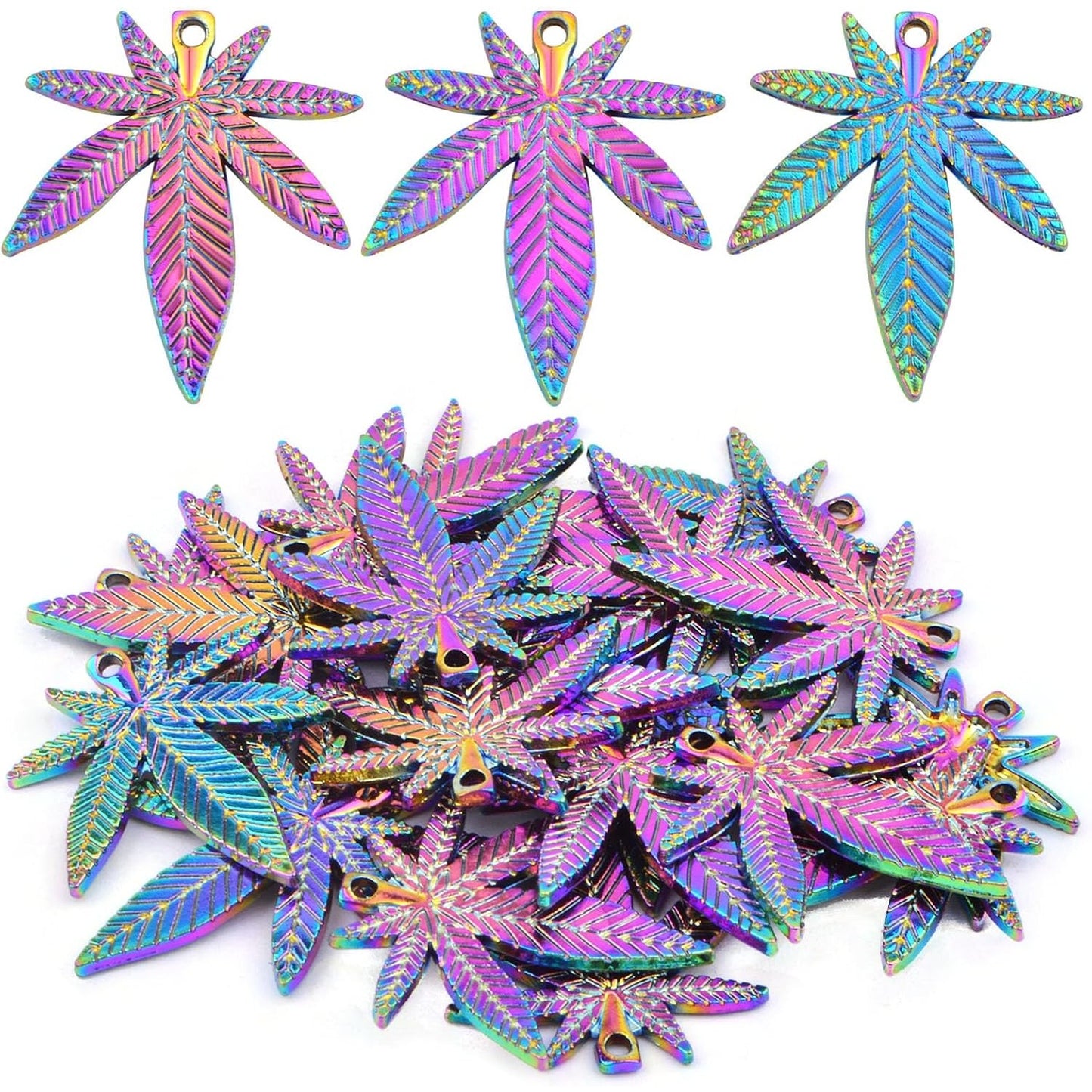 20pcs Alloy Maple Leaves Pendant Charms Marijuana Leaf Cannabis Tree Leaves Dangle Pendants for DIY Necklace Bracelet Earrings Jewelry Craft Making, Rainbow Color
