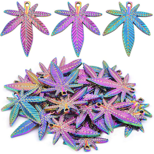 20pcs Alloy Maple Leaves Pendant Charms Marijuana Leaf Cannabis Tree Leaves Dangle Pendants for DIY Necklace Bracelet Earrings Jewelry Craft Making, Rainbow Color