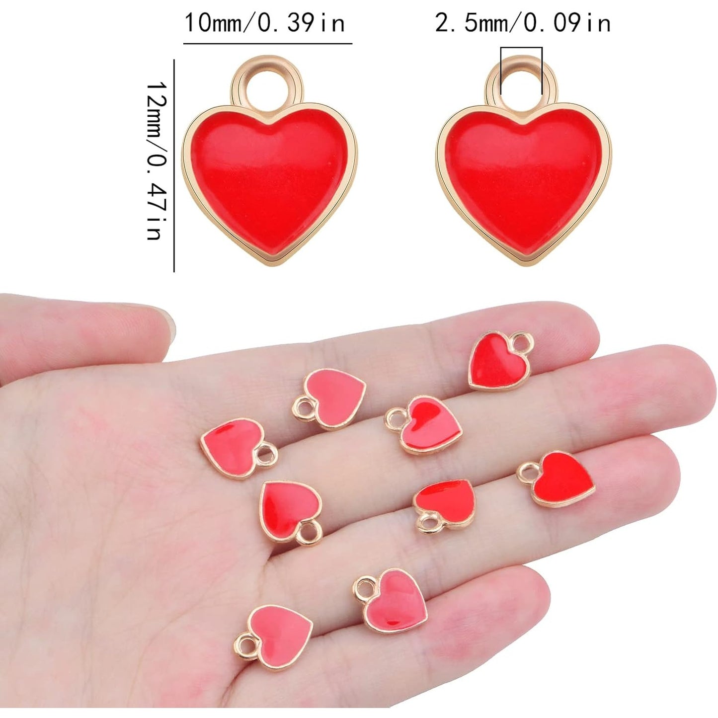 50pcs Enamel Red Heart Shaped Charms Alloy Love Heart Dangle Pendants Valentine’s Day Hanging Ornaments for DIY Bracelet Necklace Earrings Jewelry Making Decor