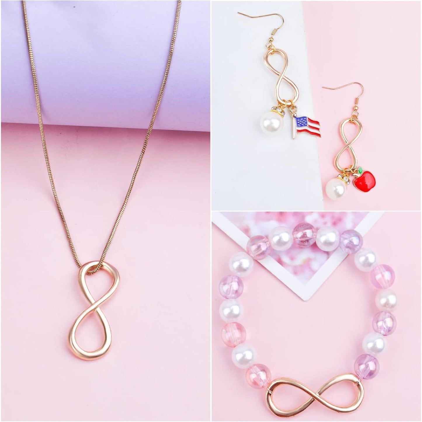 50pcs Infinity Charm Alloy Infinity Symbol Connectors Jewelry Pendants Accessories for DIY Necklace Bracelet Crafts Decoration, Golden