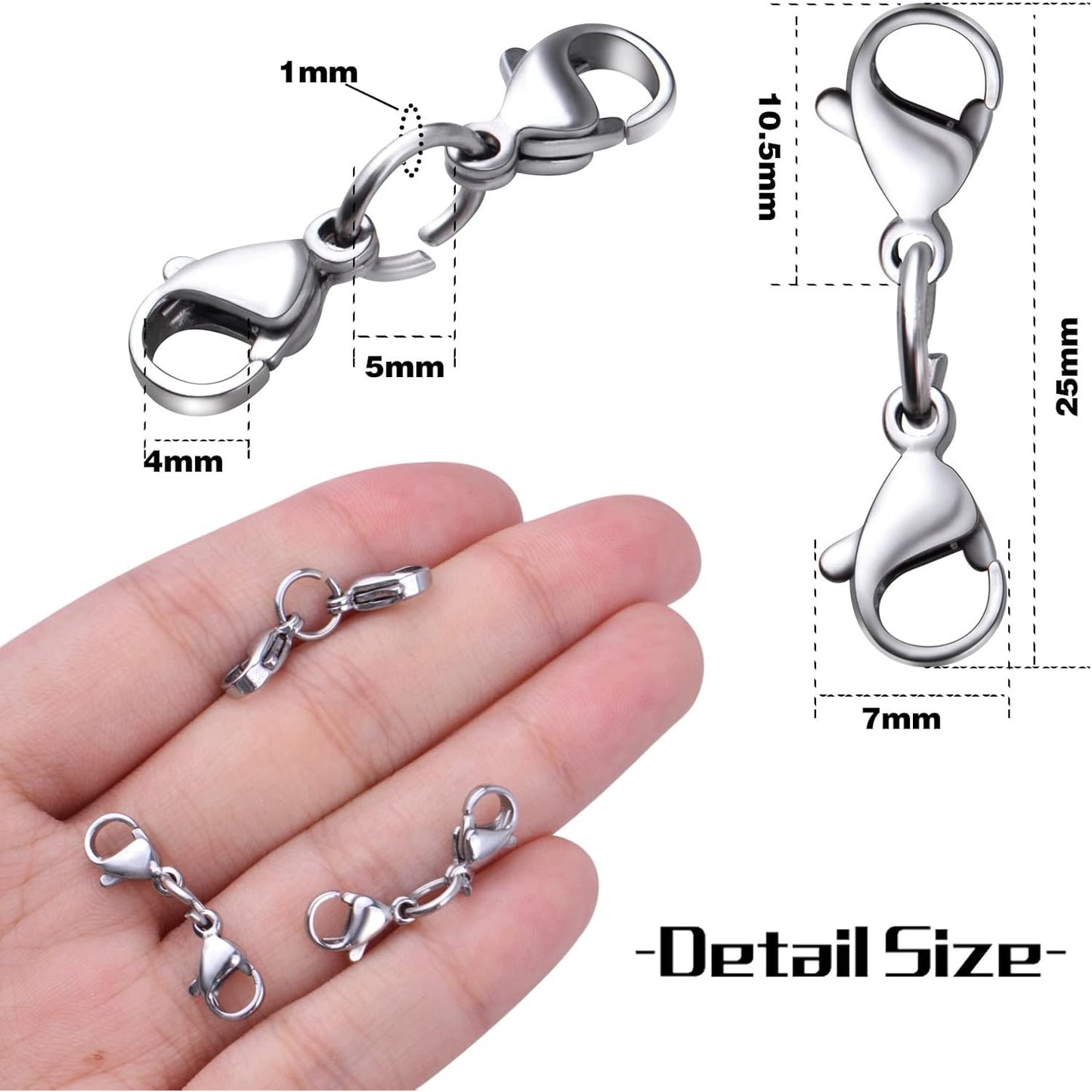10 Sets Double Lobster Clasp Extender Stainless Steel Lobster Clasp Claw Connectors Bracelet Extension Clasps for DIY Crafts Necklace Jewelry Making Handmade Decoration