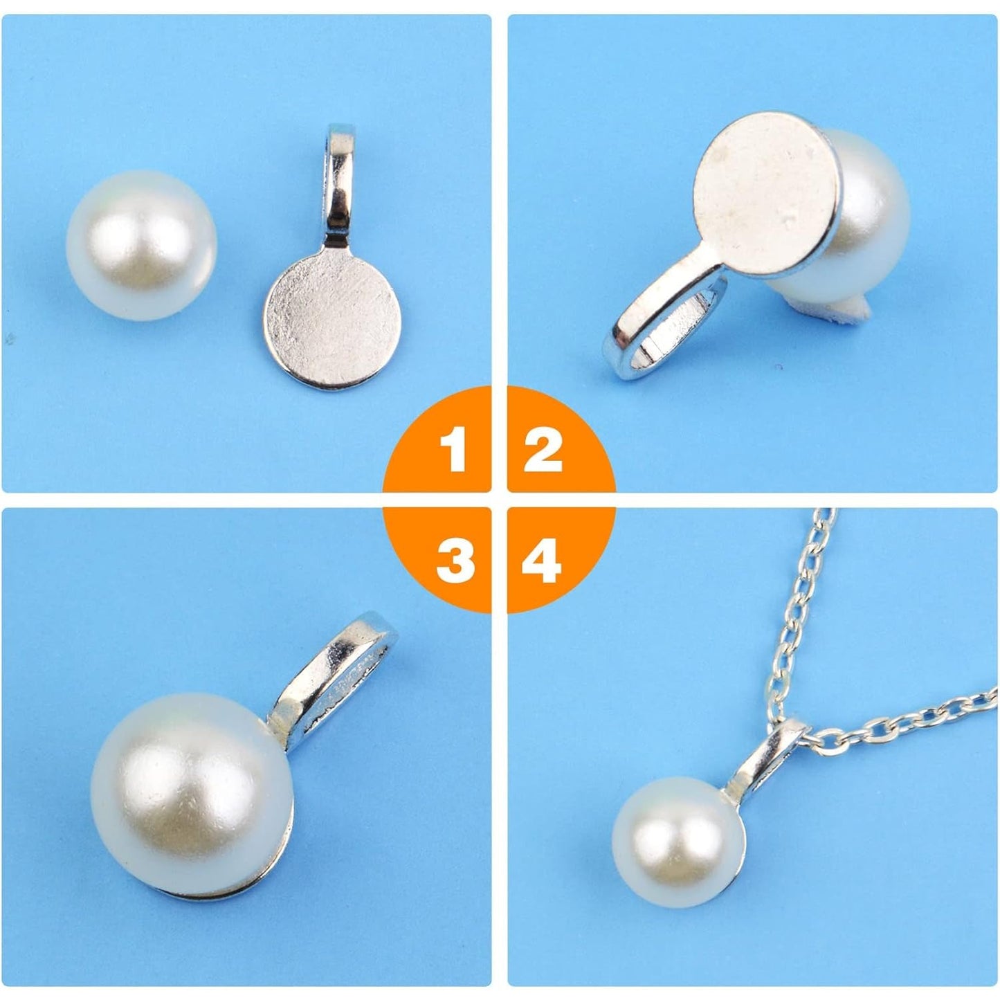 100pcs Silver Glue-on Flat Pad Bails Pendants Charms Connector Hanger for DIY Necklace Earrings Jewelry Making Accessories, 18 mm x 9 mm