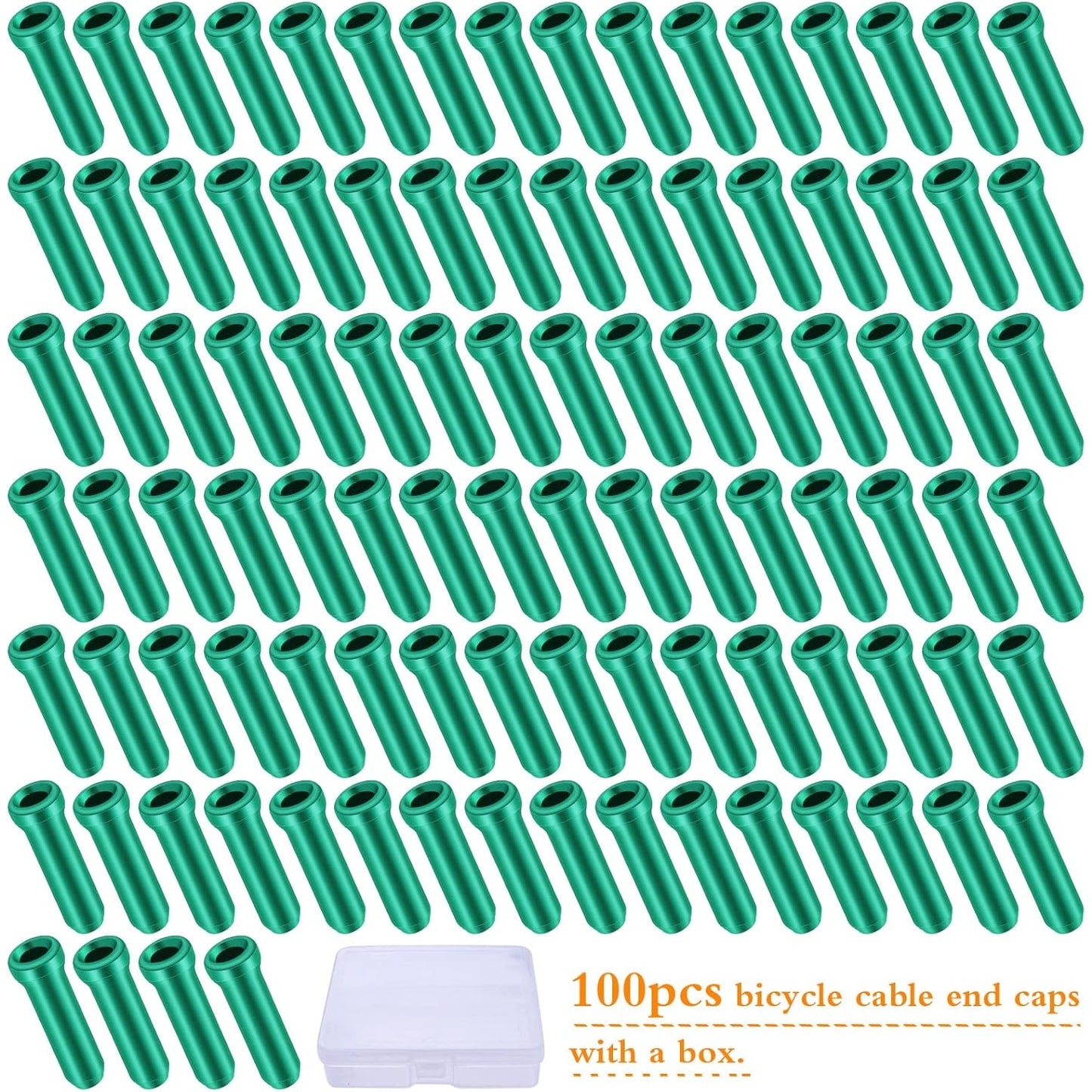 100pcs Green Bicycle Cable Ends Aluminum Alloy Cycling Cable Crimps Bikes Brake Cable Covers Ends Caps with A Box for Road Bike and Mountain Bicycle, 12 mm x 4 mm