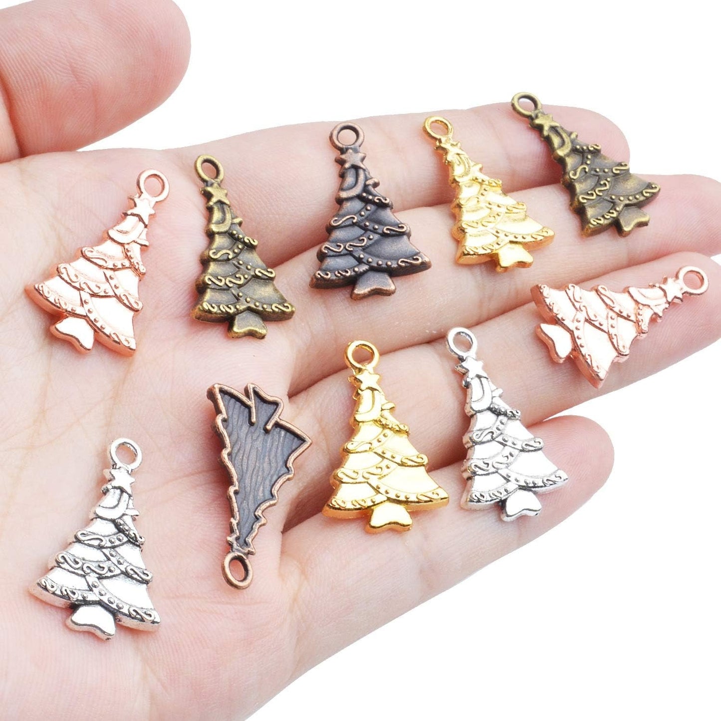Christmas Tree Charm,50pcs Mixed Charm Collections Antique Christmas Tree Pendant Charms Bulk Jewelry Crafting Supplies for DIY Necklace Bracelet Jewelry Making