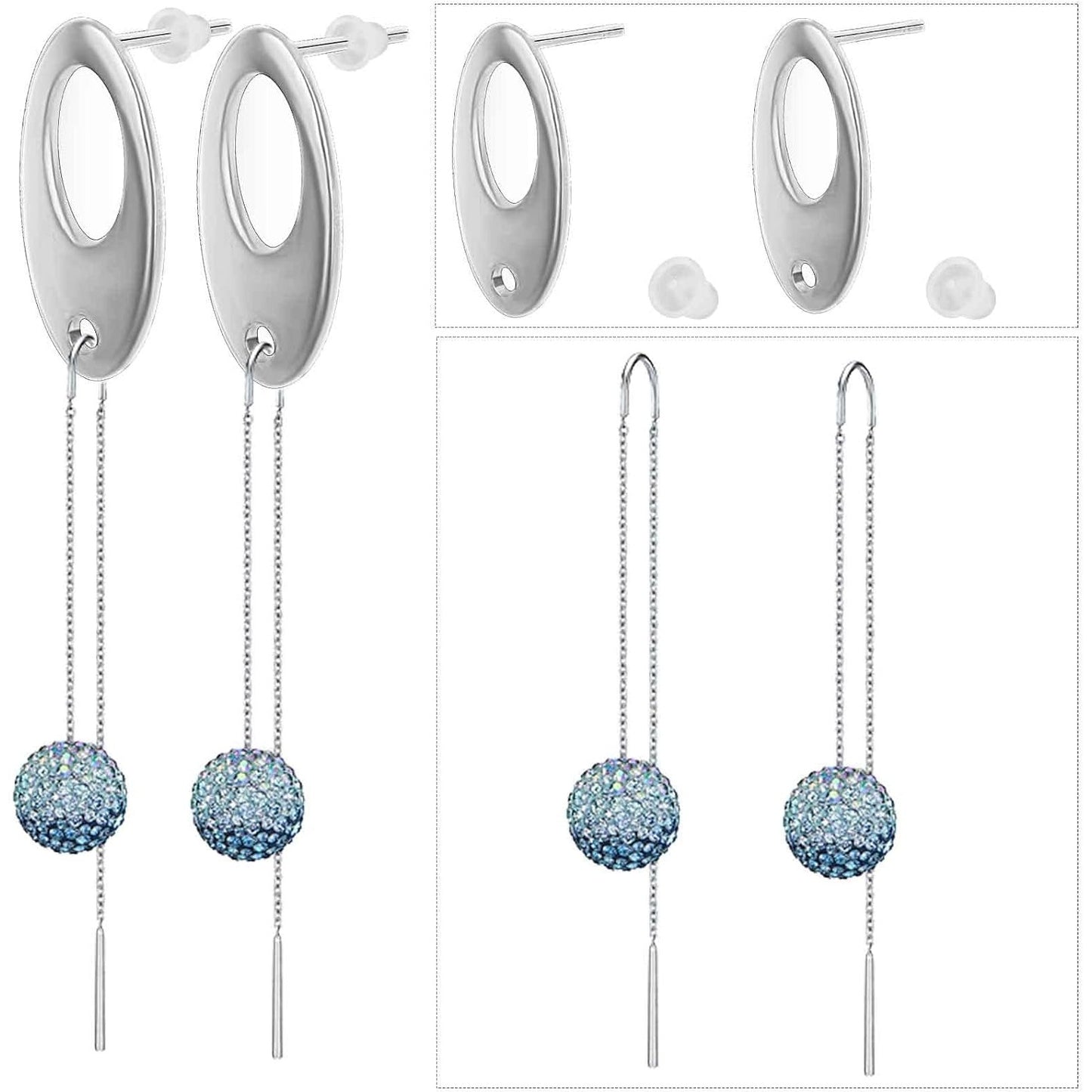 20pcs Oval Earring Posts with Hole Stainless Steel Stud Earrings Ear Pins Components Findings and 20pcs Clear Earring Backs for DIY Jewelry Making Birthday Party Gifts