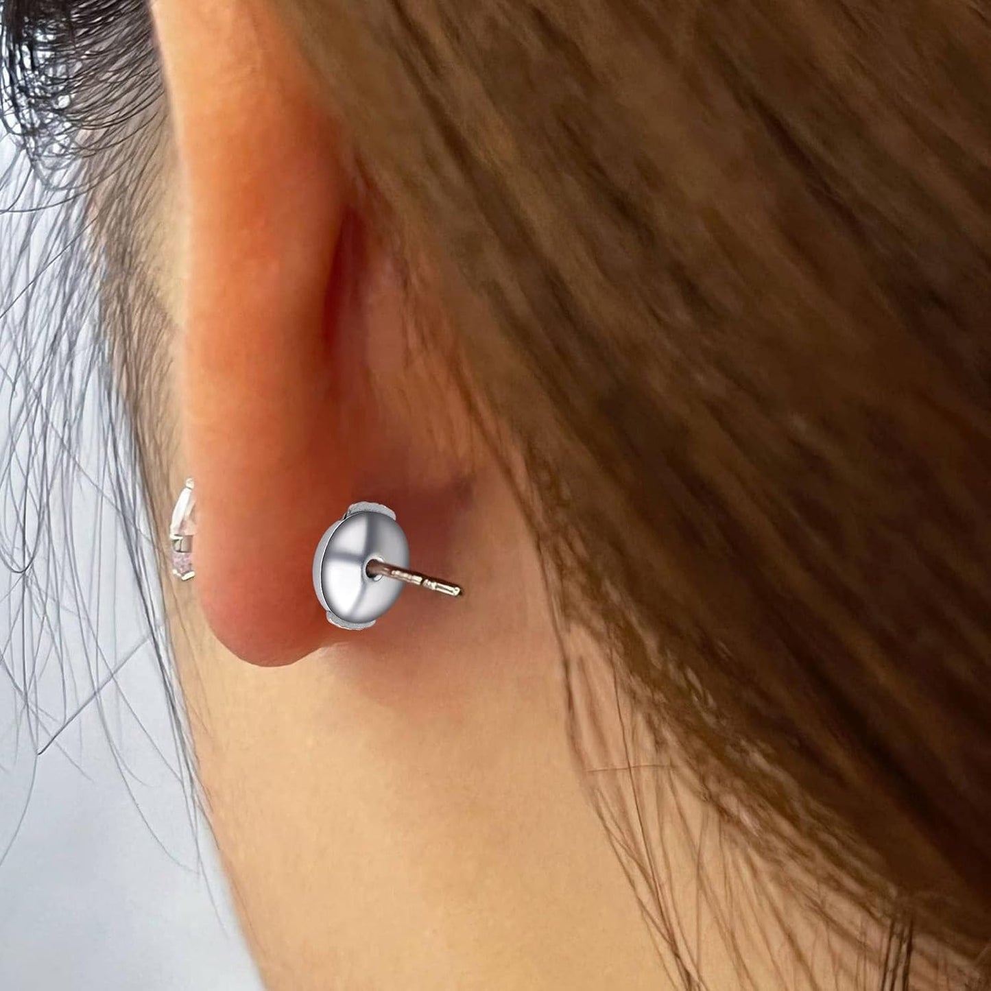 10pcs Stainless Steel Spring Locking Earring Backs Hypoallergenic Round Saucer Shape Secure Earring Backs Stoppers Replacements for DIY Stud Earrings Notched Posts