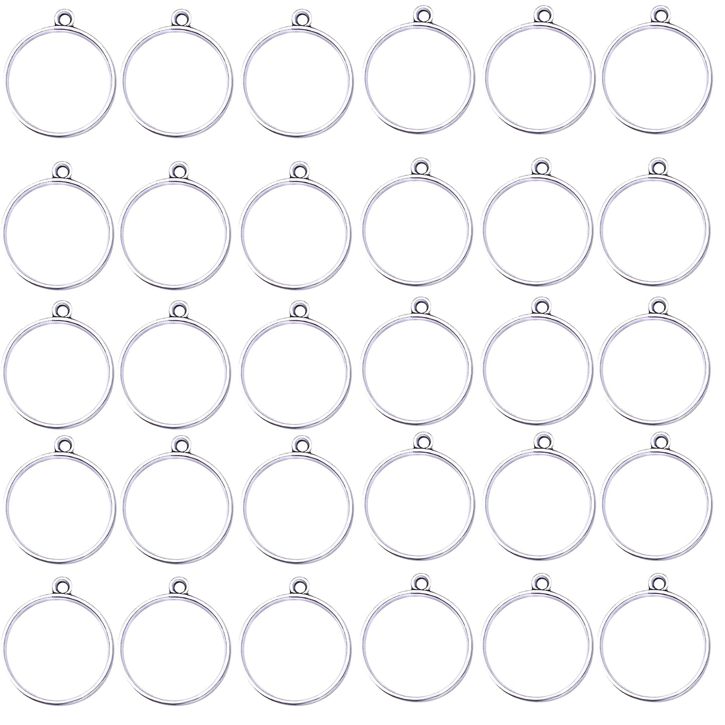30pcs 6 Colors Round Open Bezel Pendants Alloy Bezel Charms Resin Molds Open Back Frame Pendants for Pressed Flower Frame Hollow Trays Jewelry Earrings Necklace Making Findings