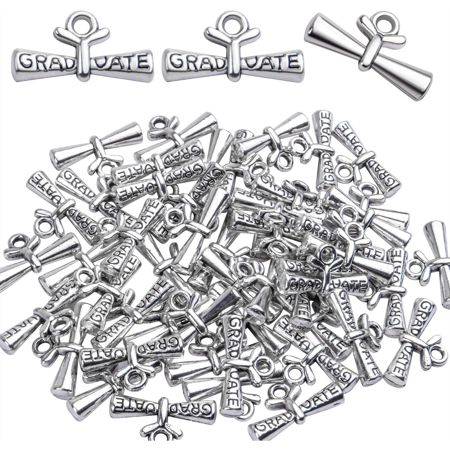 50pcs Silver Graduation Charms Pendants Graduate Hanging Charm with Diploma for Bracelets Keychain Necklace