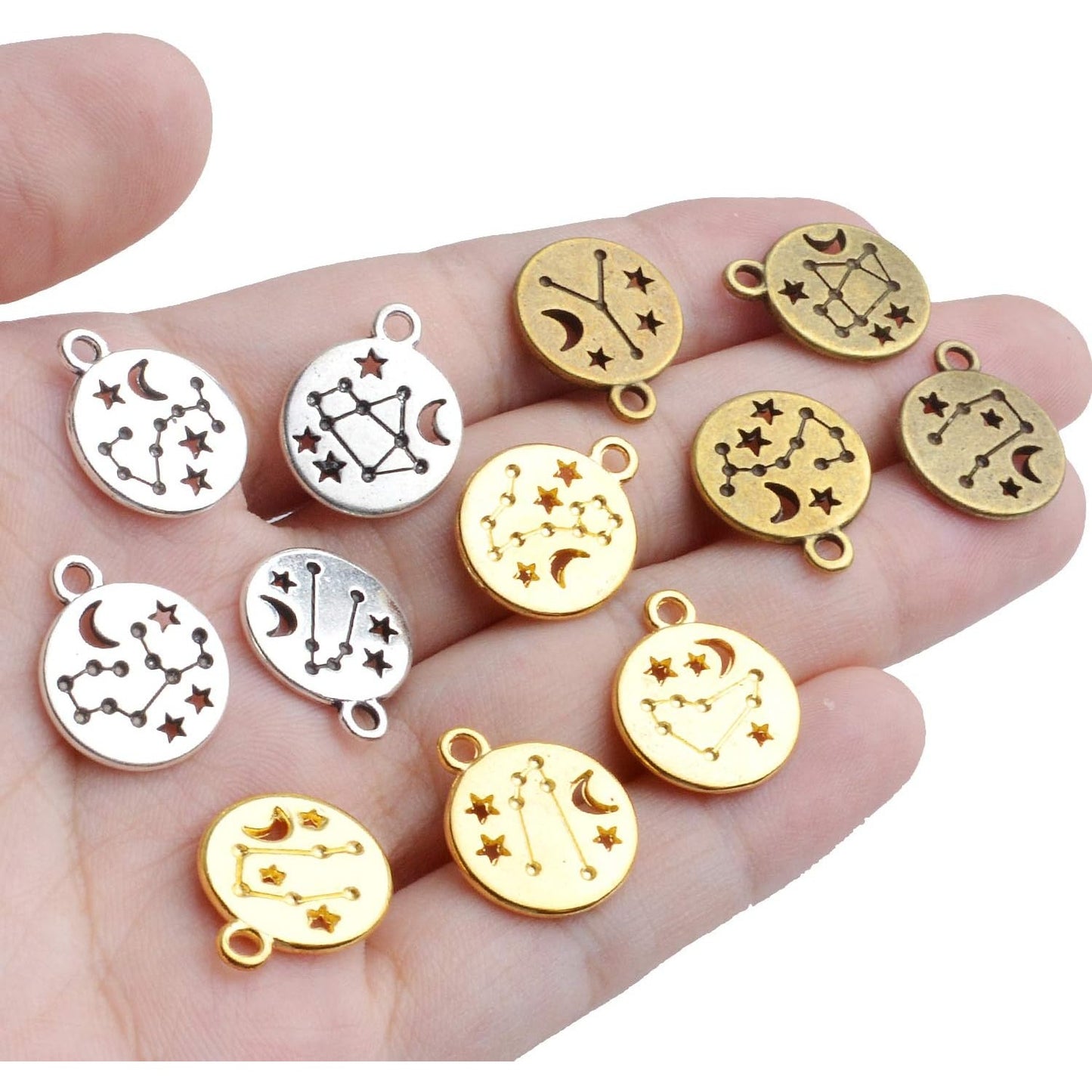 Constellation Charms Pendant, 3 Sets (36 Pieces) Zodiac Sign Charm Flat Round Metal Pendant Twelve Constellation Charm DIY Craft Supplies for Necklace Bracelet Jewelry Making
