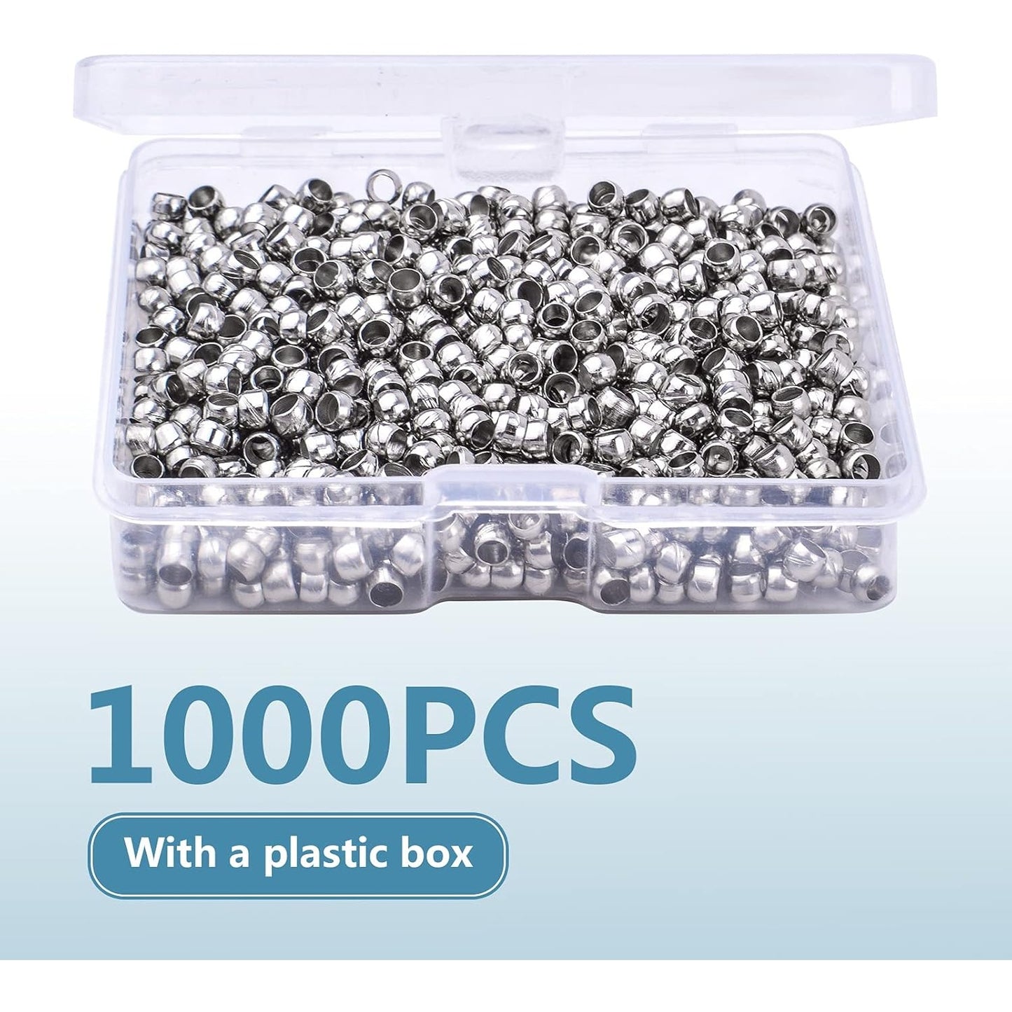 3mm Crimp Beads, 1000pcs Stainless Steel Round Bead Loose Spacer Stoppers Beads Covers with 1pcs Plastic Box for Jewelry Making Bracelets Necklace