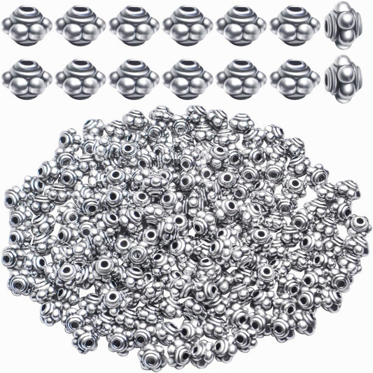 200pcs Antiqued Silver Spacer Beads Tibetan Round Spacer Bead Charms Jewelry Spacers for Bracelet Necklace Crafts Supplies,5×4mm