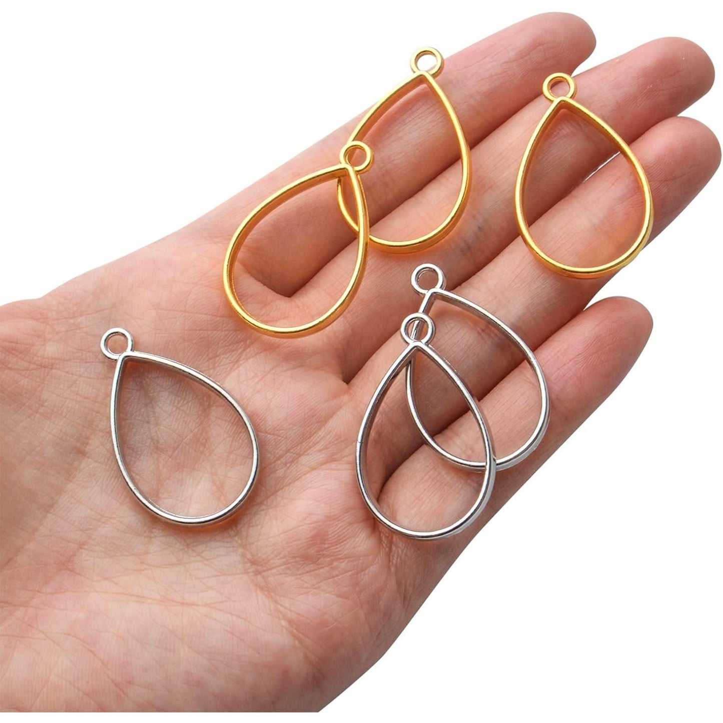 Pendant Frames, 40pcs Open Back Teardrop Hollow Pendant Bezels for Resin Jewelry Making Pressed Flower Crafting