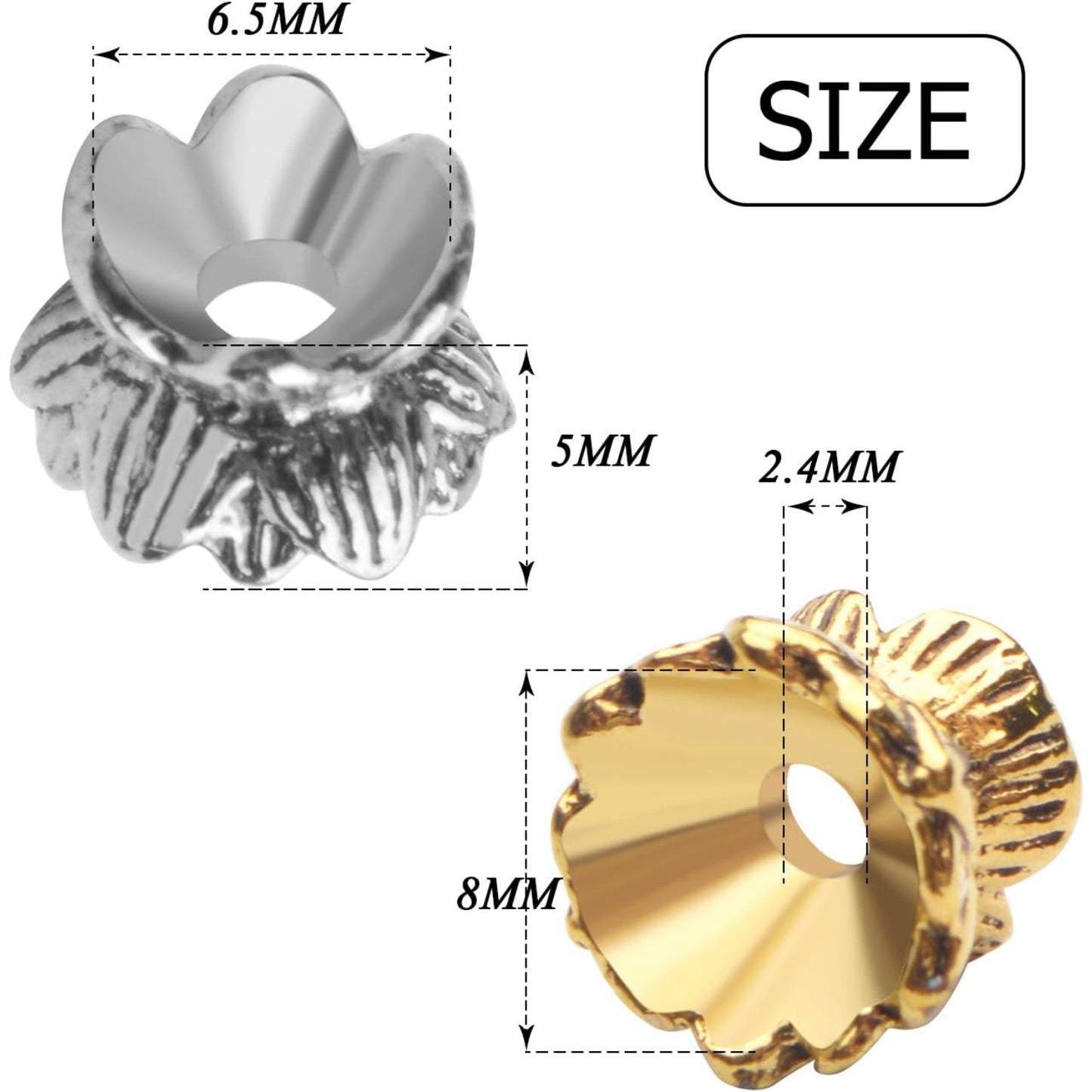 Lotus Form 60PCS Double End Flower Bead Spacer Caps, Antique Alloy Jewelry Caps for Bracelet, Necklace, Earring Crafts Making