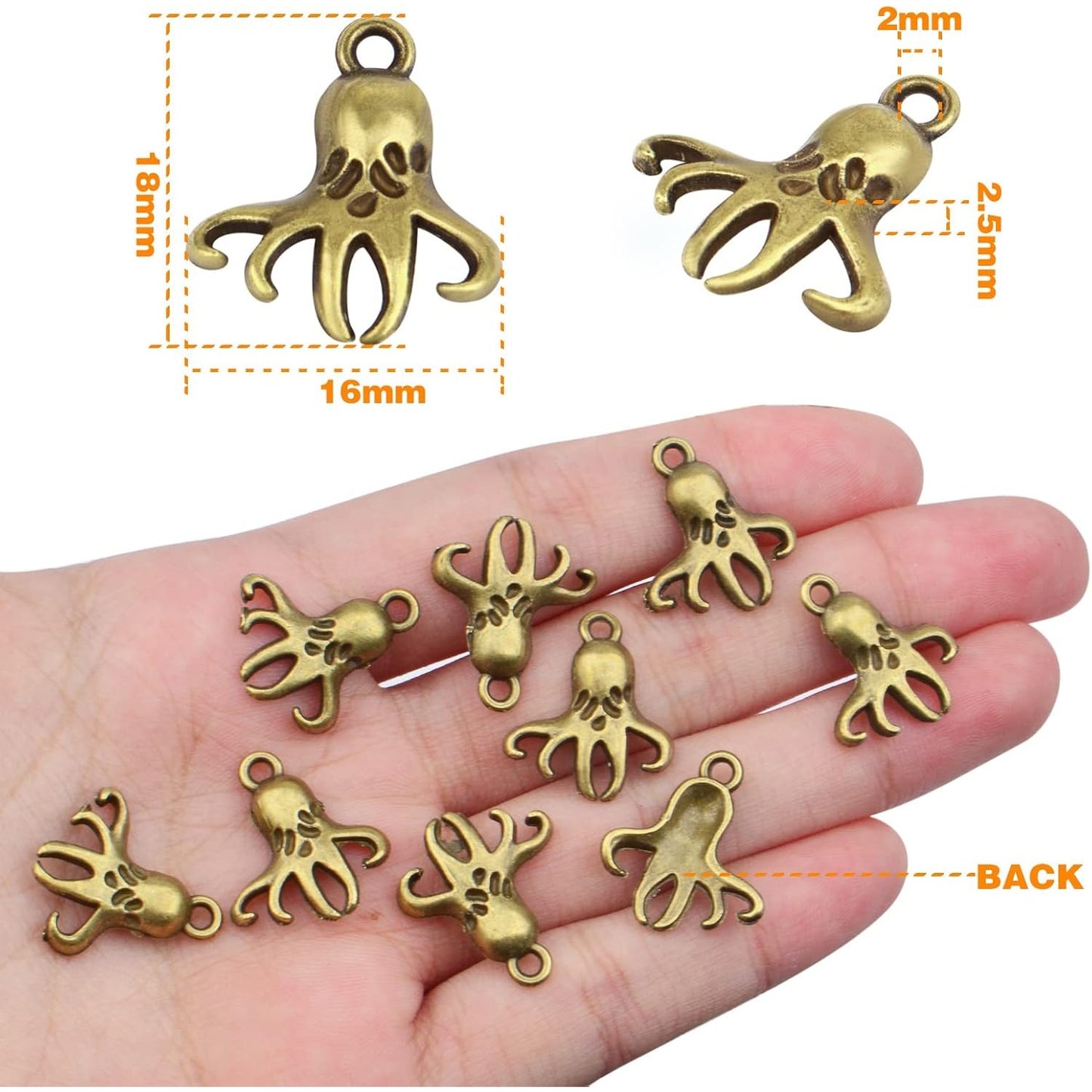 50 Pieces Antique Bronze Octopus Charms Pendants Vintage Alloy Sea Animal Dangle Pendants for DIY Earrings Necklace Bracelet Jewelry Making
