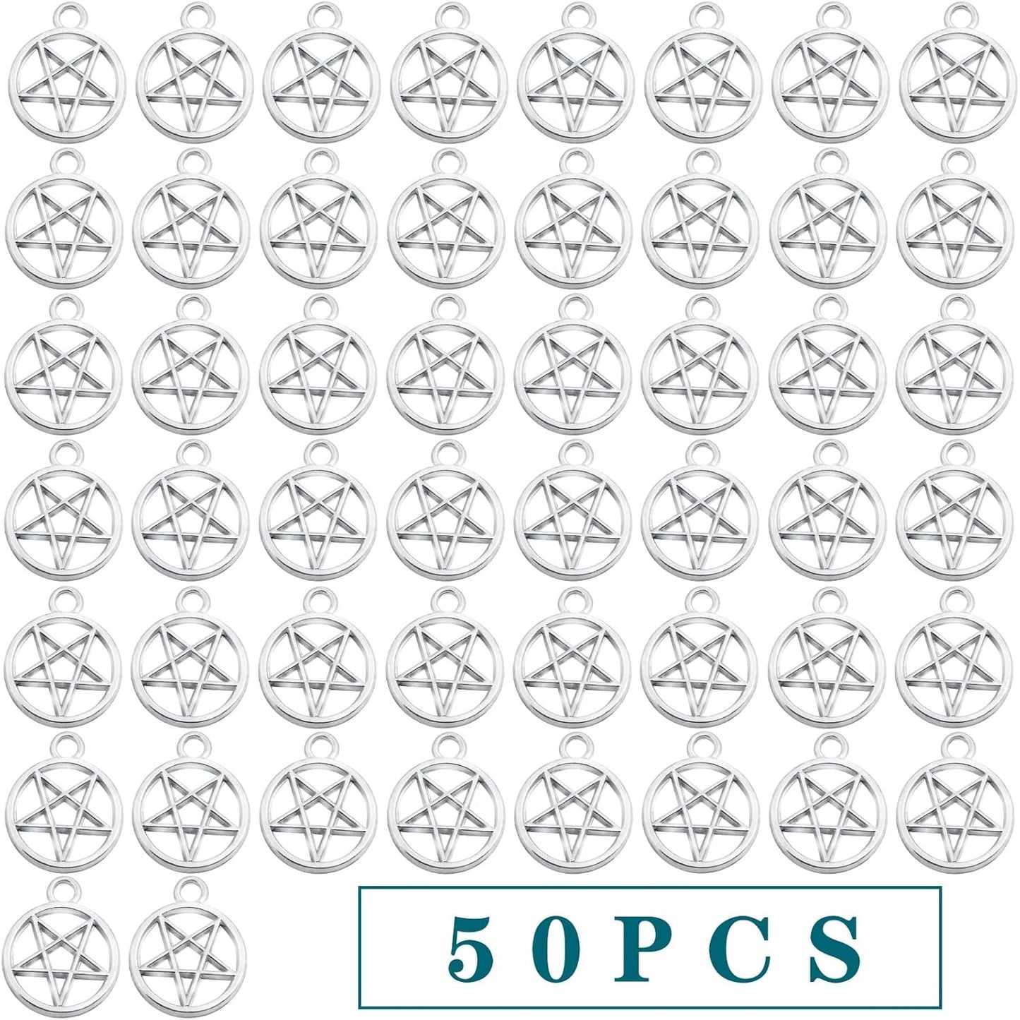 50pcs Silver Pentacle Star Charms Alloy Star Pentagram Pendants Protection Lucky Pentacle Charms Jewelry Making Accessory for DIY Crafts Necklaces Bracelets Earrings