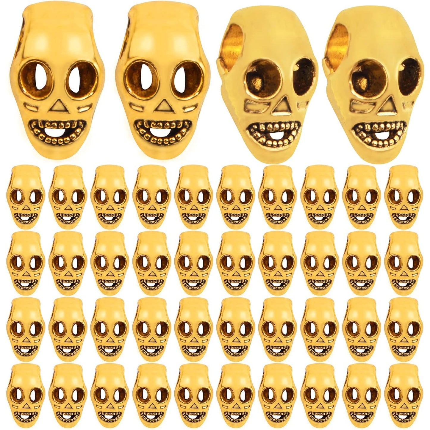 60pcs Antique Golden Large Hole Skull Beads Alloy Skeleton Skull Head Spacer Bead Loose Charm Beads Accessories for DIY Bracelet Necklace Jewelry Making Supplies