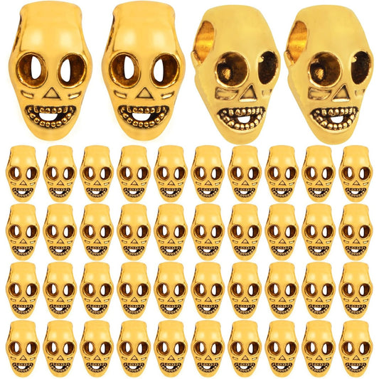 60pcs Antique Golden Large Hole Skull Beads Alloy Skeleton Skull Head Spacer Bead Loose Charm Beads Accessories for DIY Bracelet Necklace Jewelry Making Supplies
