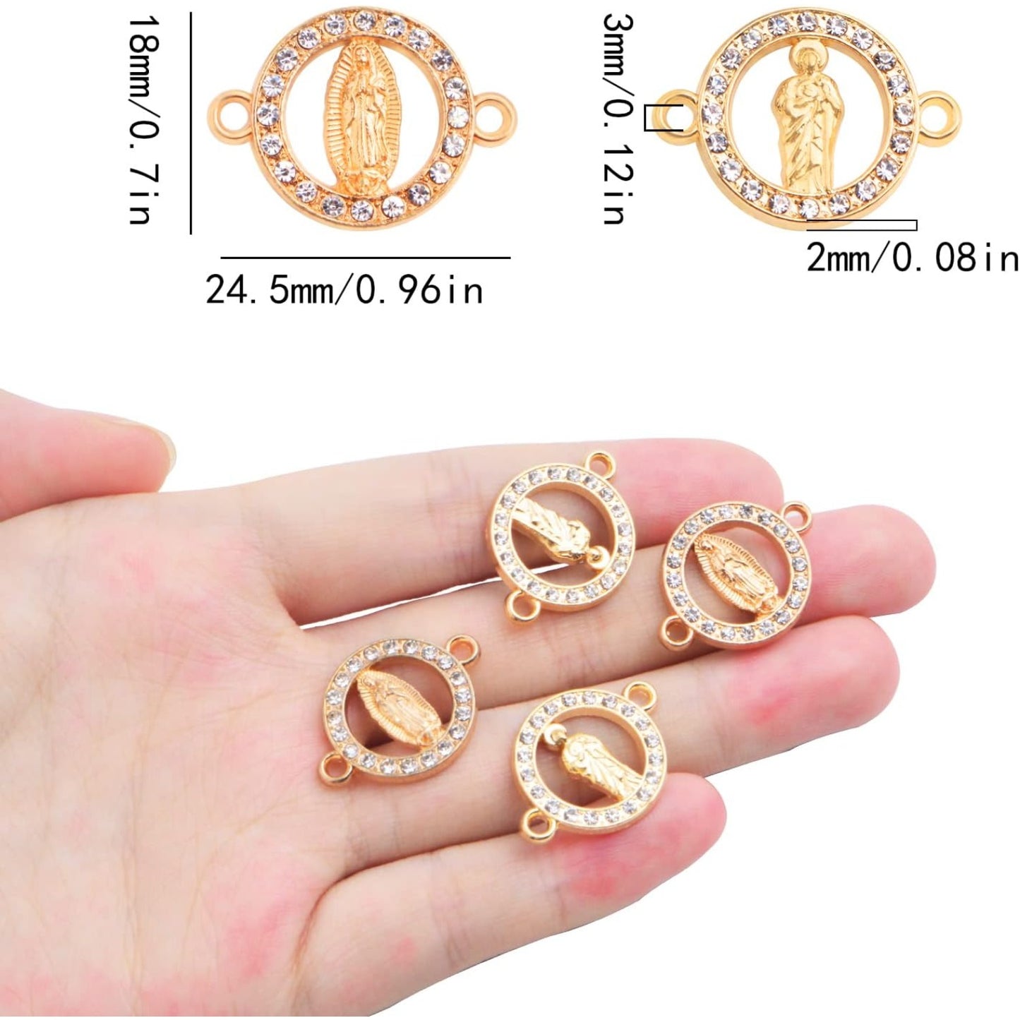 20pcs Alloy Rhinestones Our Lady Link Miraculous Medal Charms Catholic Virgin Mary Charm Religious Jesus Maria Pendant Connectors for DIY Bracelet Earrings Jewelry Making