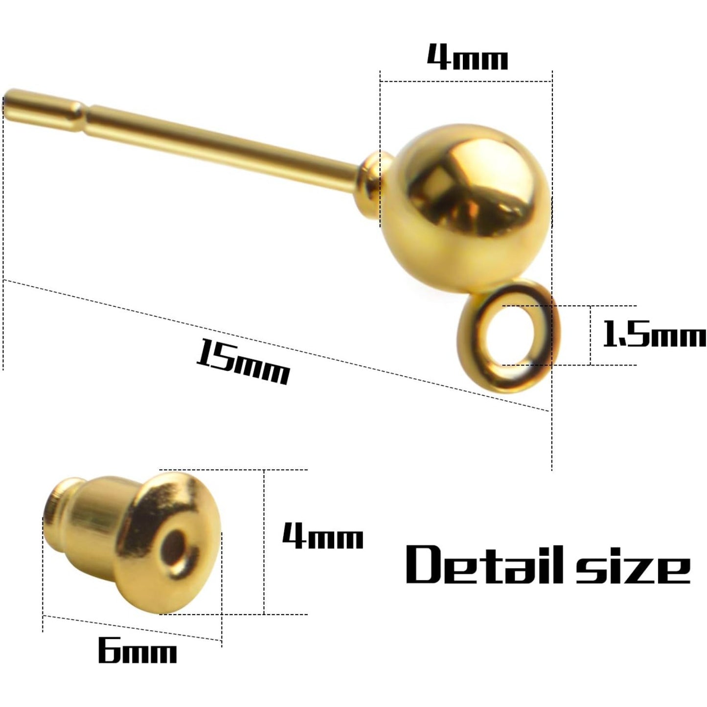 Earring Posts and Backs,100pcs Stud Earrings Posts Components Ball Earring Studs with Loop and 100pcs Bullet Earring Backs for DIY Jewelry Crafts,2 Colors