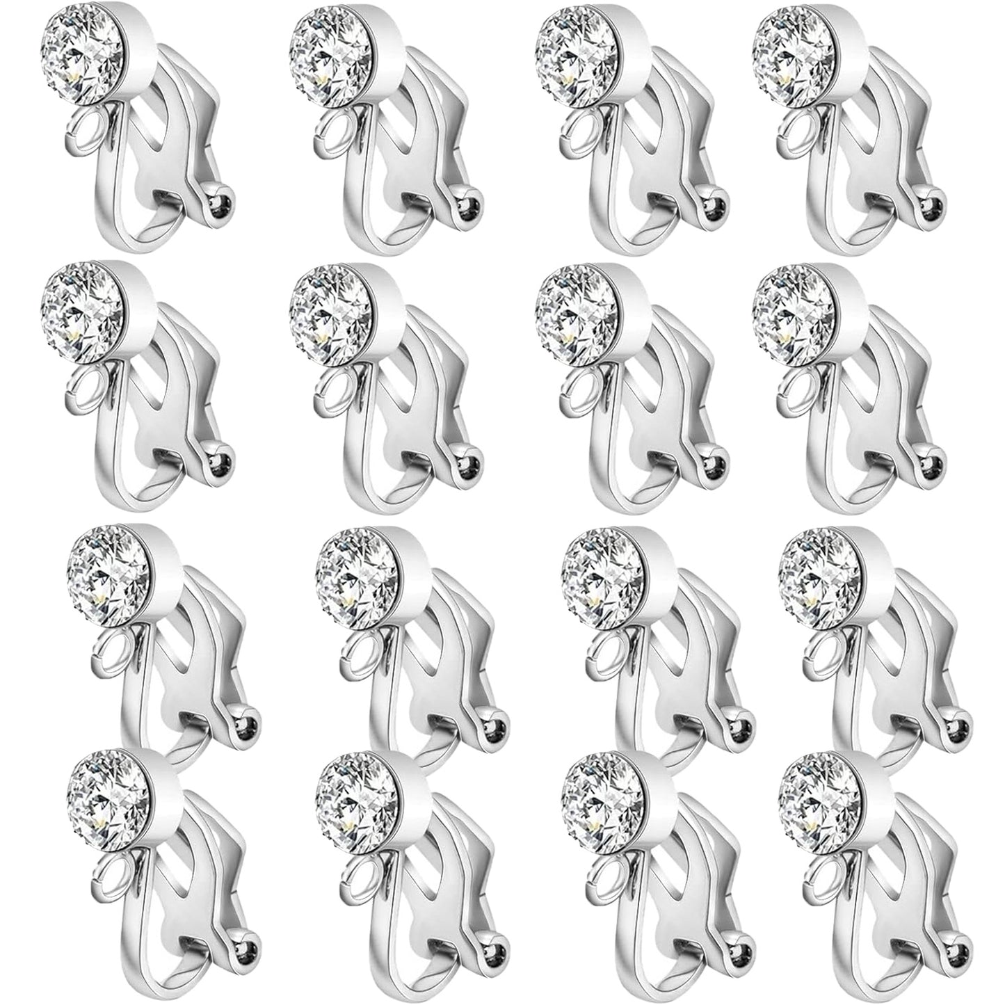 16pcs Clip-on Earring Converters Brass Triangle Earring Clips with Crystal Rhinestone Earring Findings and 16pcs Silicone Ear Pads for Non-Pierced Ears DIY Jewelry Making, 2 Colors