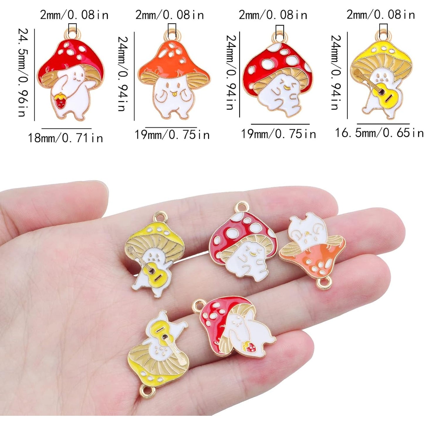 24pcs Enamel Mushroom Pendant Charms Alloy Cute Fairy Mushroom Dangle Charms Jewelry Findings Accessories for DIY Necklace Bracelet Earrings Craft Supplies Gifts, 4 Styles