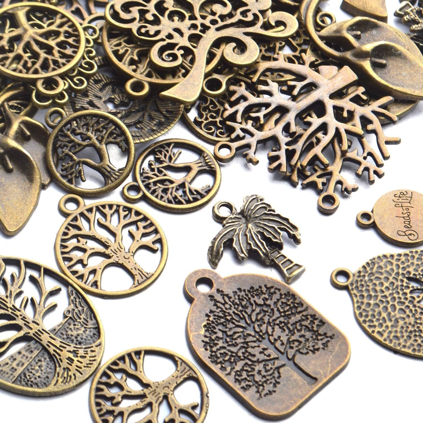 Tree of Life Charms,100 Gram Craft Supplies Antique Bronze Tree of Life Pendants Mixed Tibetan Tree Beads Charms Jewelry Findings for DIY Necklace Bracelet Earring