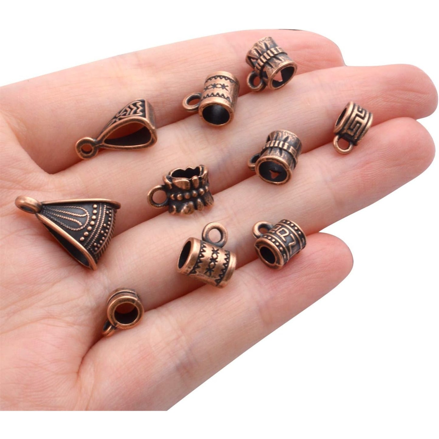 100g (About 120-170pcs) Mixed Antique Copper Bail Beads,Spacer Bead,Bail Tube Beads,Bracelet Charms,Necklace Pendants for Jewelry and Craft Making
