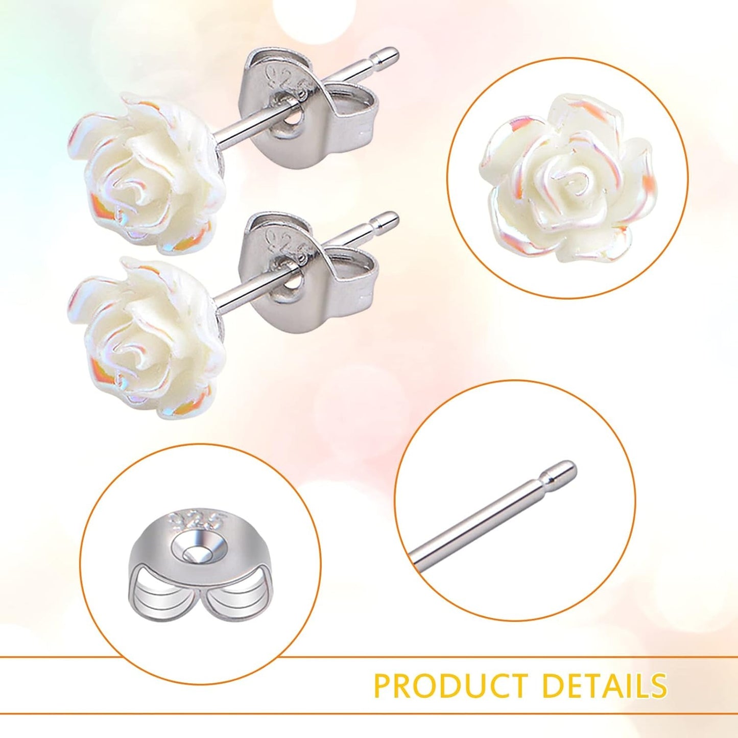 10pcs Resin Plastic Rose Flower Earring Pin Posts 3D Rose Stud Earrings and 10pcs Metal Butterfly Earring Backs Kit for Sensitive Ears DIY Jewelry Making Findings