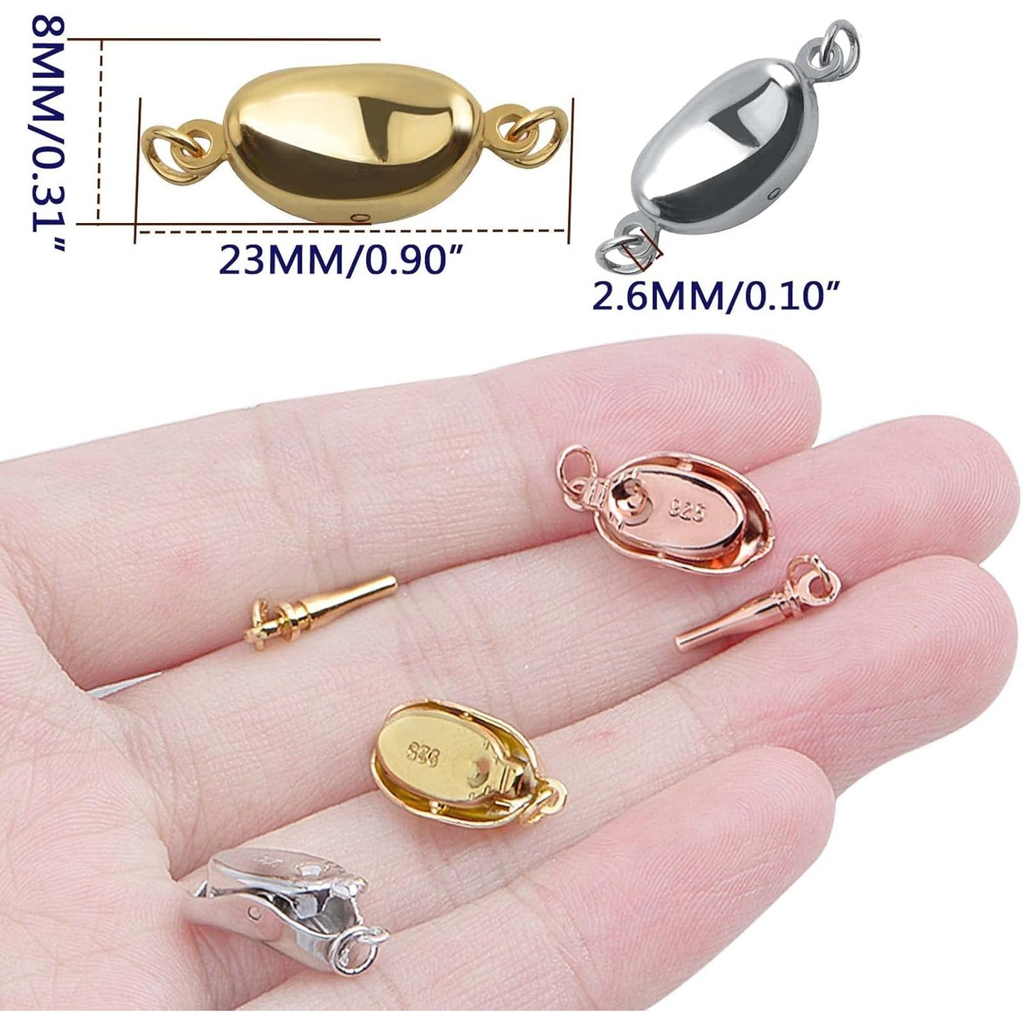 3 Pieces Pearl Locking Necklace Clasps Brass Oval Clasp Converter Closures Connector Chain Extenders for Necklace Bracelet Anklet Jewelry Making, 3 Colors