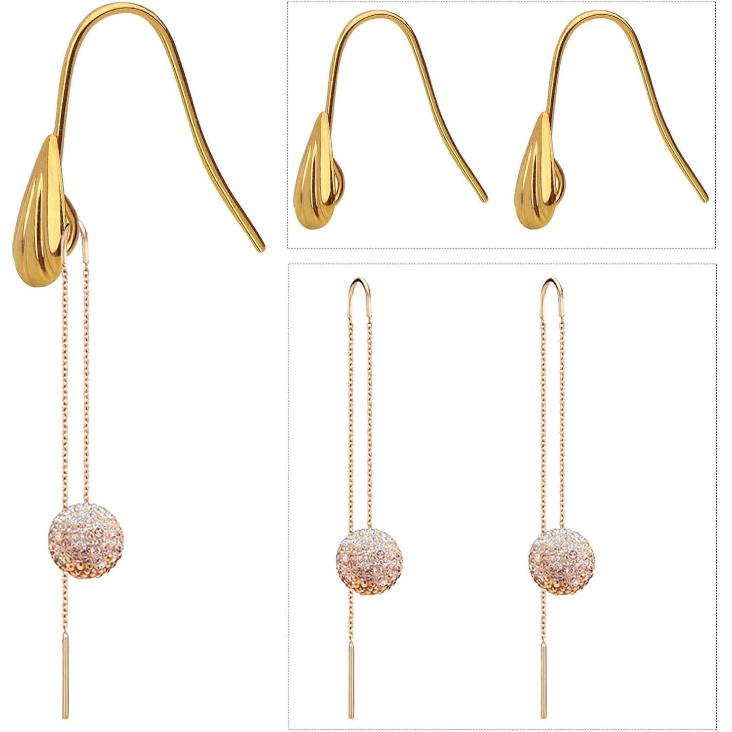 30 Pieces Golden Plated Earring Hooks Hypoallergenic Brass Ear Wire Fish Hooks with Teardrop Shape Dangle Earrings for DIY Earring Jewelry Making Findings