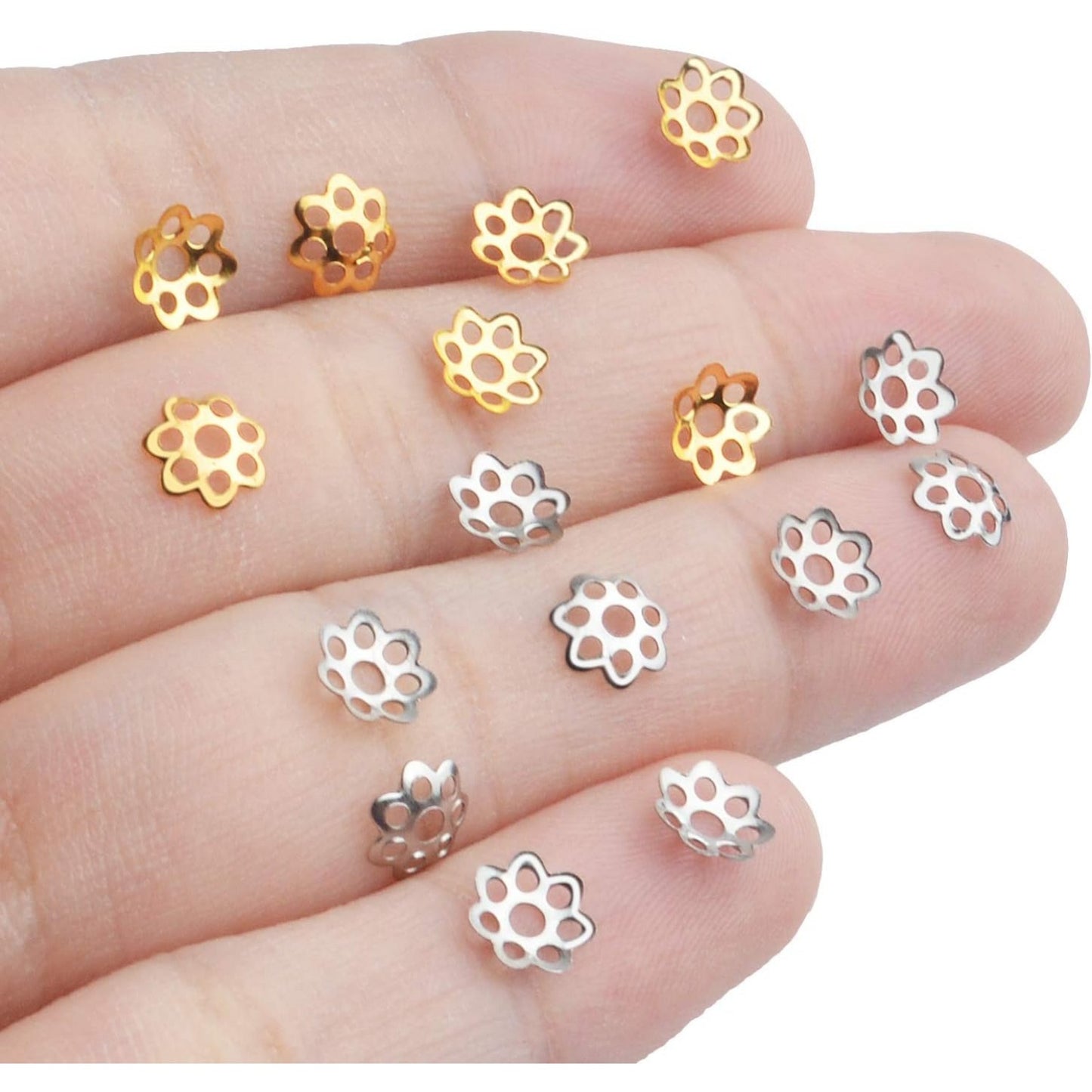 1000pcs 6mm Flower Bead Caps Metal Filigree Spacers Bali Style Jewelry Findings Accessories for Bracelet Necklace Jewelry Making