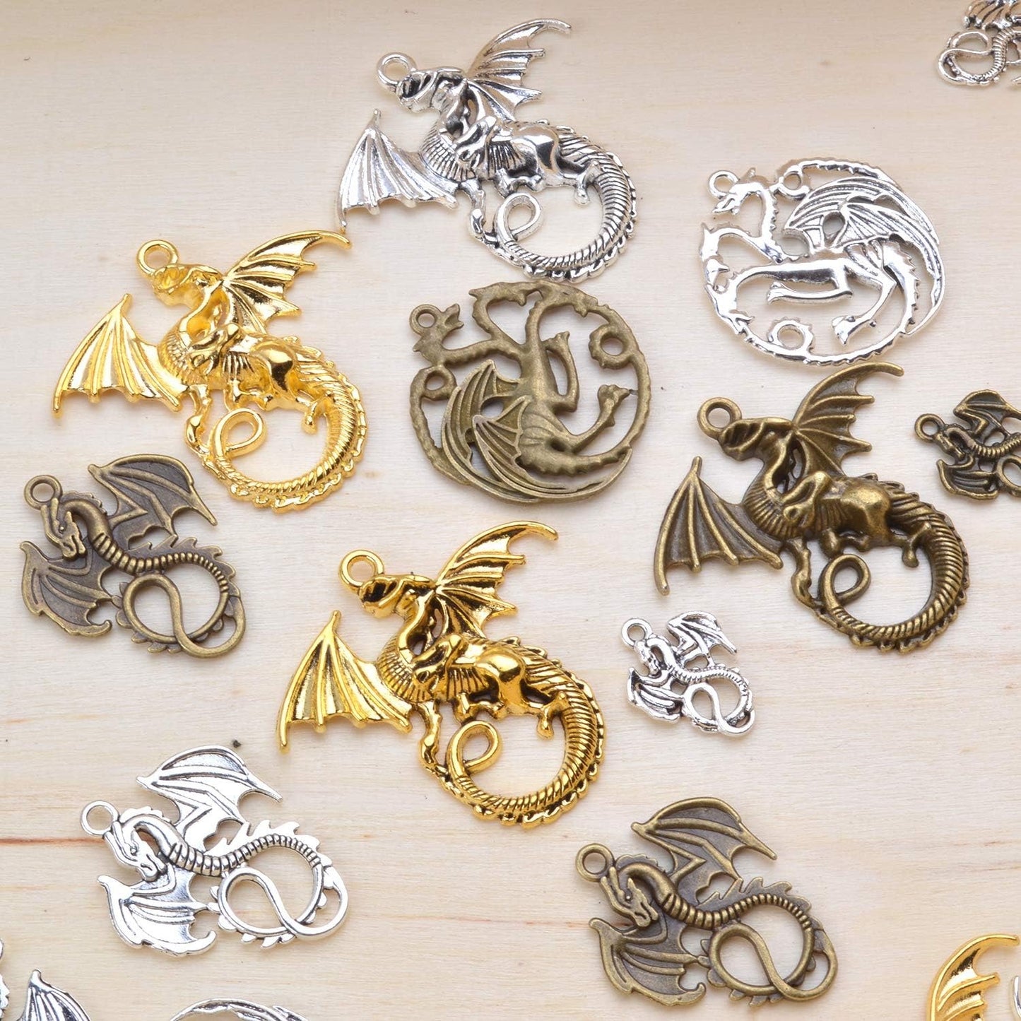 Flying Dragon Pendant,20 Pieces Assorted Craft Supplies Antique Dragon Charms Alloy Beads 10 styles for Jewelry Making Accessory DIY Necklace