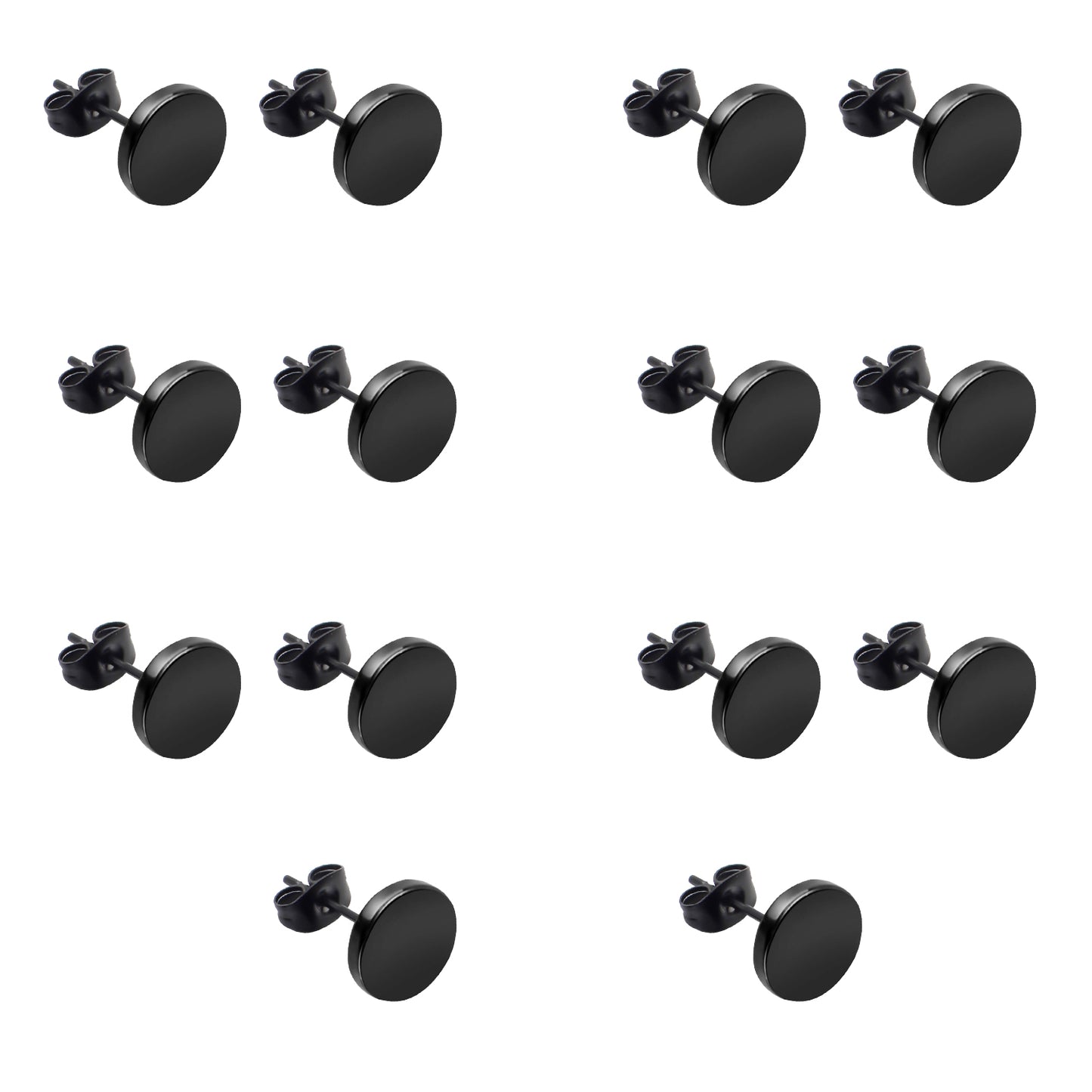 Black Round Stud Earrings, 7 Pairs Stainless Steel Dot Earrings Hypoallergenic Earrings Studs for Man Woman, 3mm/4mm/5mm/6mm/7mm/8mm/10mm