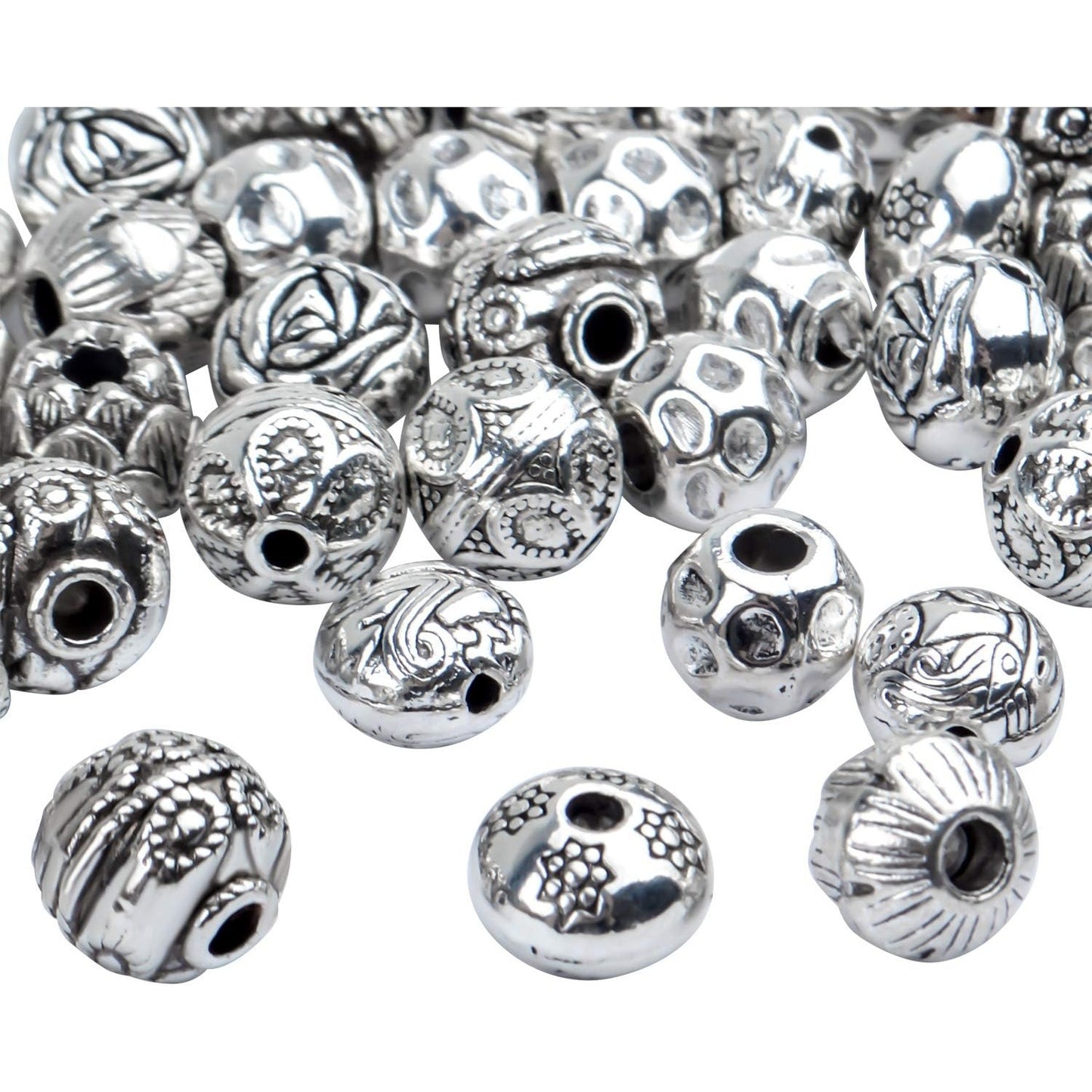 100g (About 40-60pcs) Antique Silver Spacer Beads Small Round Tibetan Loose Beads for Bracelet Necklace Jewelry Making,8-12mm