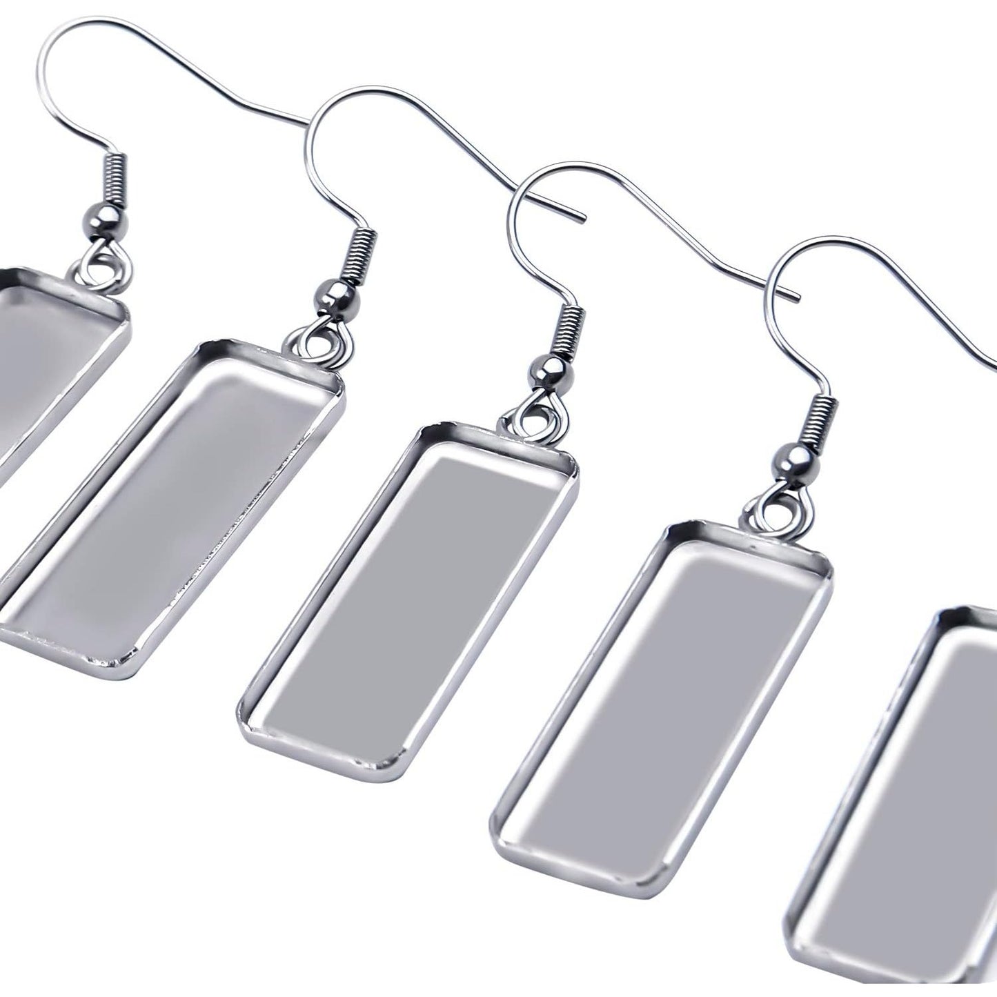 20-Piece Stainless Steel Earring Kit with 10x25mm Blank Rectangle Trays, 20 Silicone Earring Backs, DIY Jewelry Making