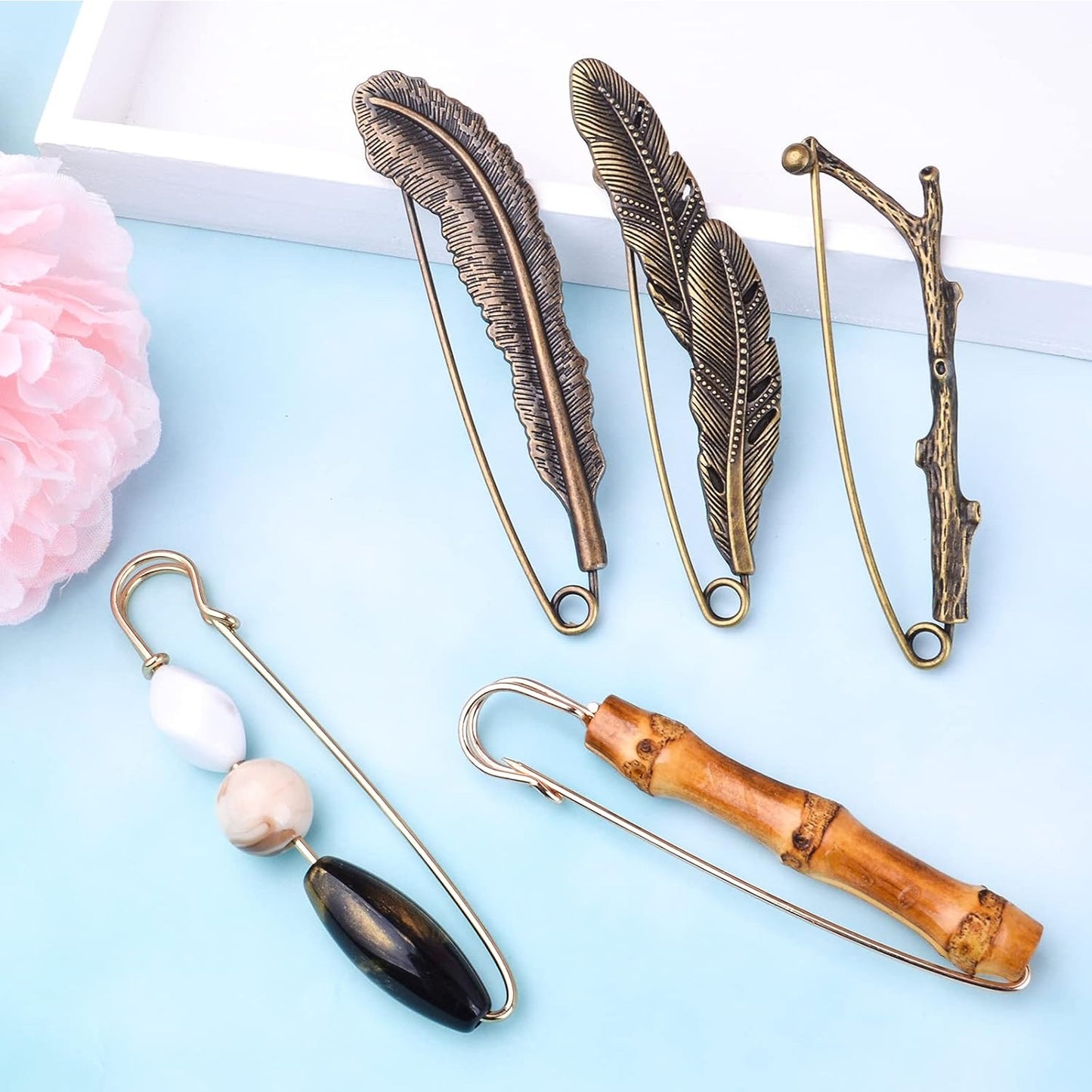 5pcs Vintage Chic Brooch Extra Large Safety Pins Heavy Duty Safety Pins Accessories for Women Men Clothing Sweaters Shawls Collars Scarf Blankets Crafts, 5 Styles