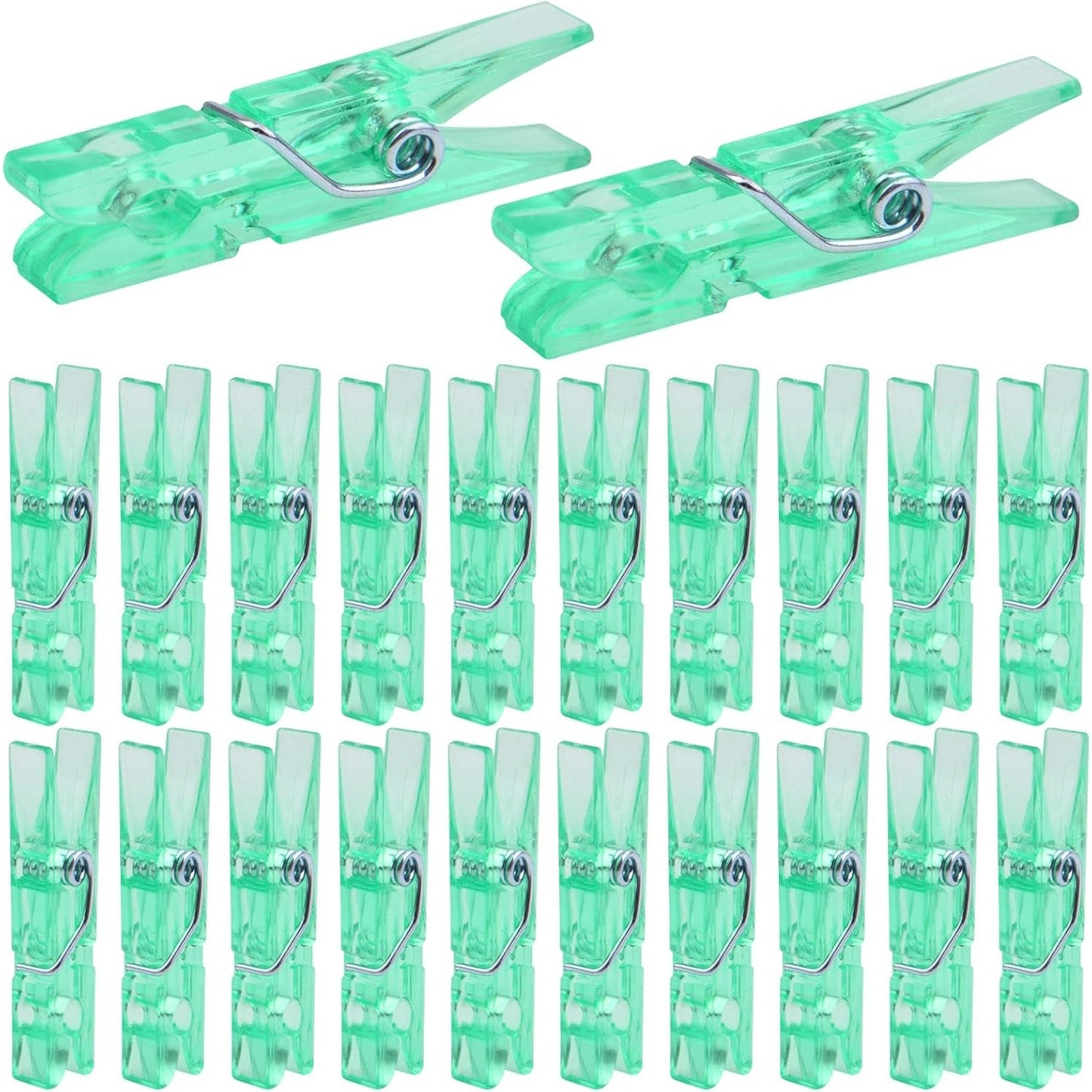 100pcs Green Plastic Clothespins Mini Clear Clips Hanging Pictures Paper Peg Pins for DIY Arts Crafts and Wedding Party Photo Holder Card Decoration, 34 x 7 x 5 mm