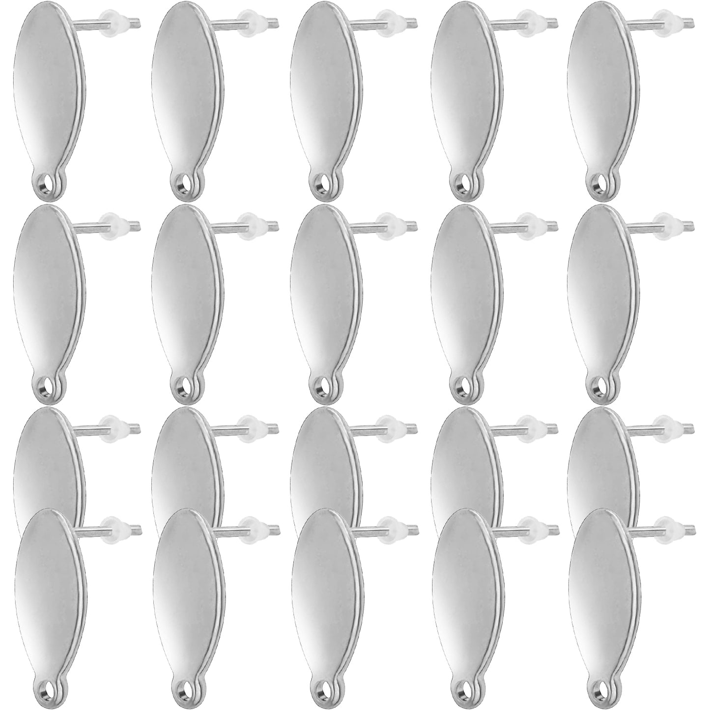 20pcs Stainless Steel Oval Earring Post with Loop Hypoallergenic Stud Earring Findings and 20pcs Earring Backs Stoppers for DIY Jewelry Making