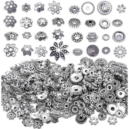 100g Mixed Metal Flower Caps Ends Tibetan Silver Spacer Loose Beads for Jewelry Making